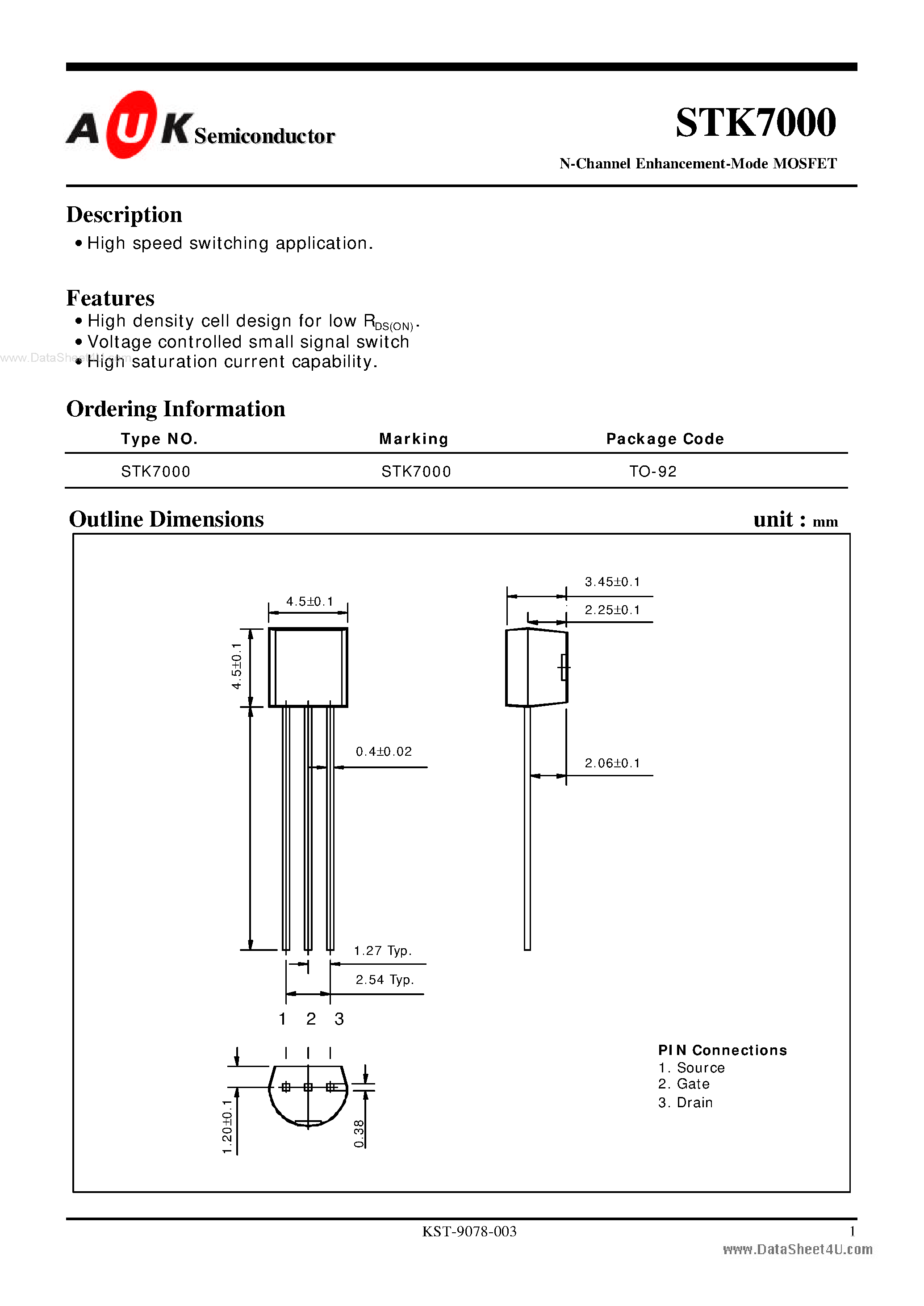 Datasheet STK7000 page 1 Datasheet STK7000 - N-Channel Enhancement-Mode MOSFET page 1