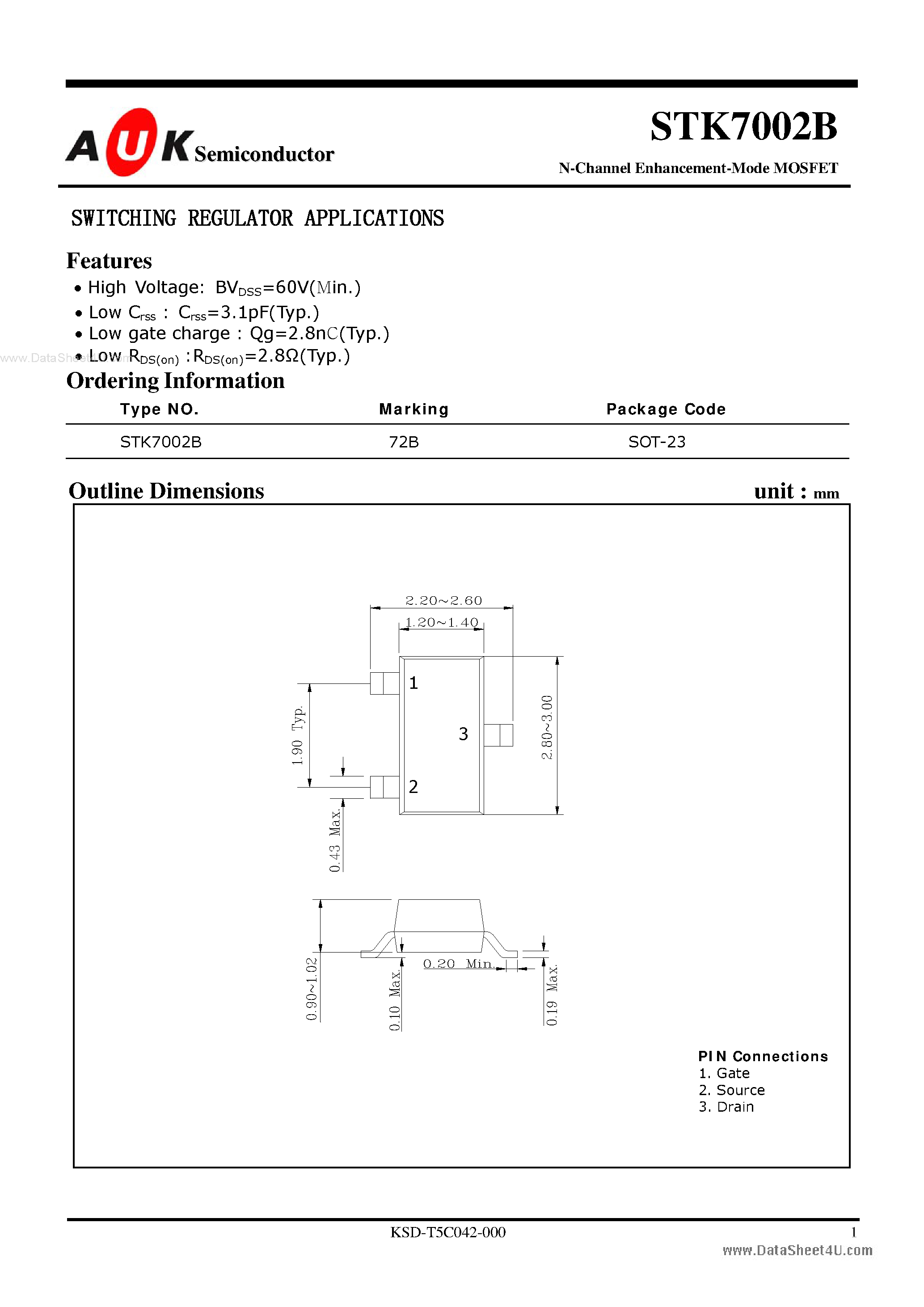 Datasheet STK7002B page 1 Datasheet STK7002B - N-Channel Enhancement-Mode MOSFET page 1