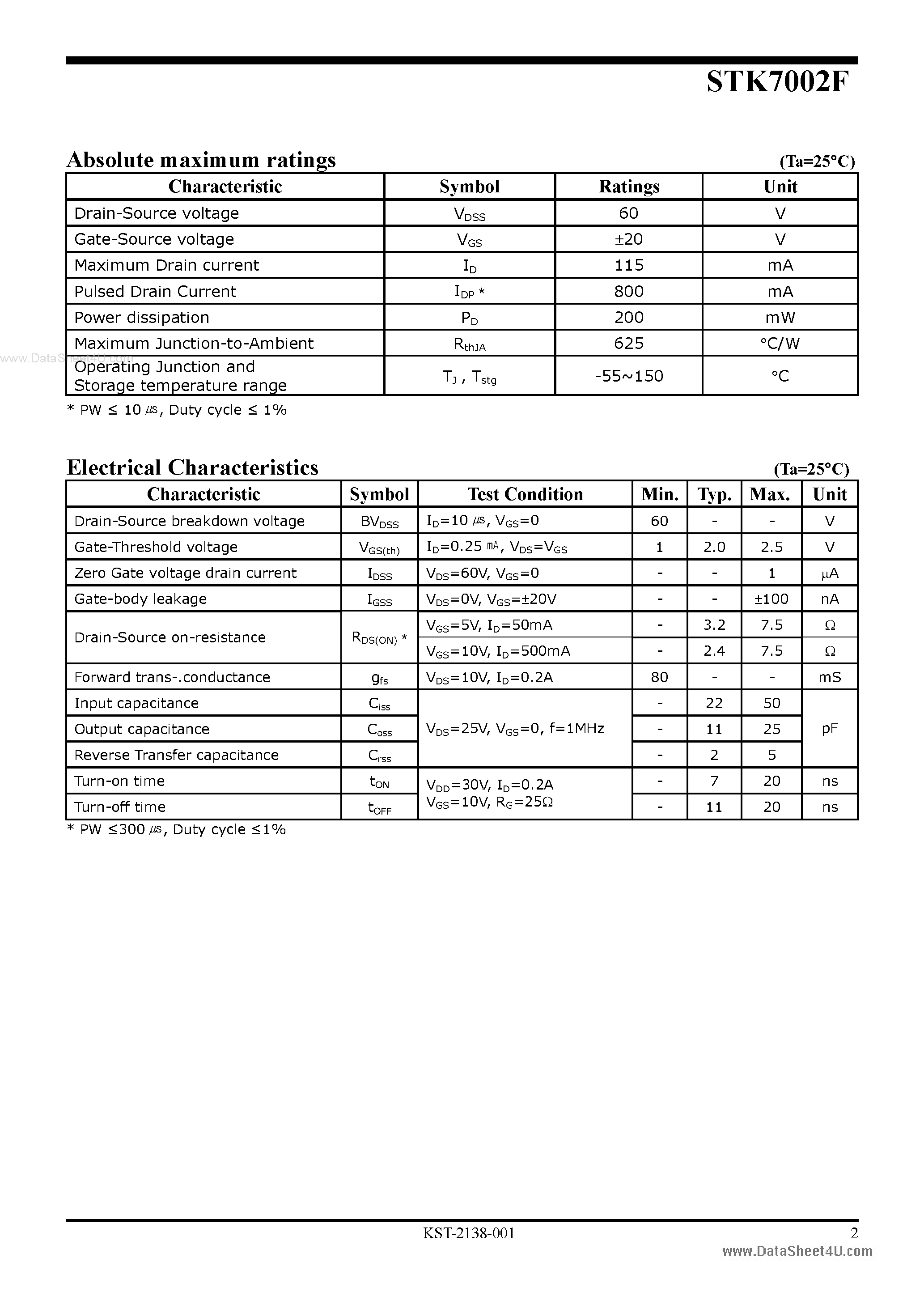 Datasheet STK7002F page 2 Datasheet STK7002F - N-Channel Enhancement-Mode MOSFET page 2