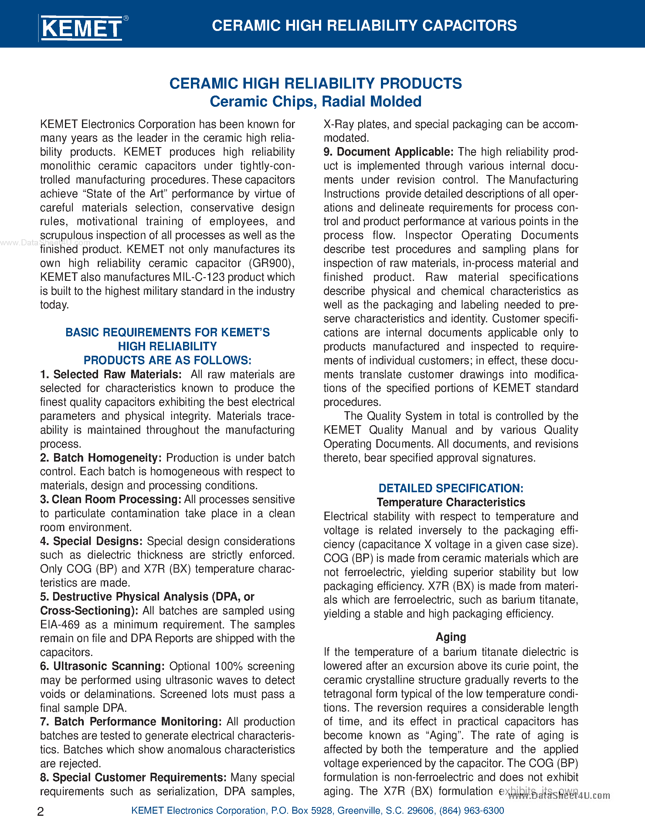 Datasheet M123A10BXB561KS - Ceramic High-Reliability Capacitor page 2