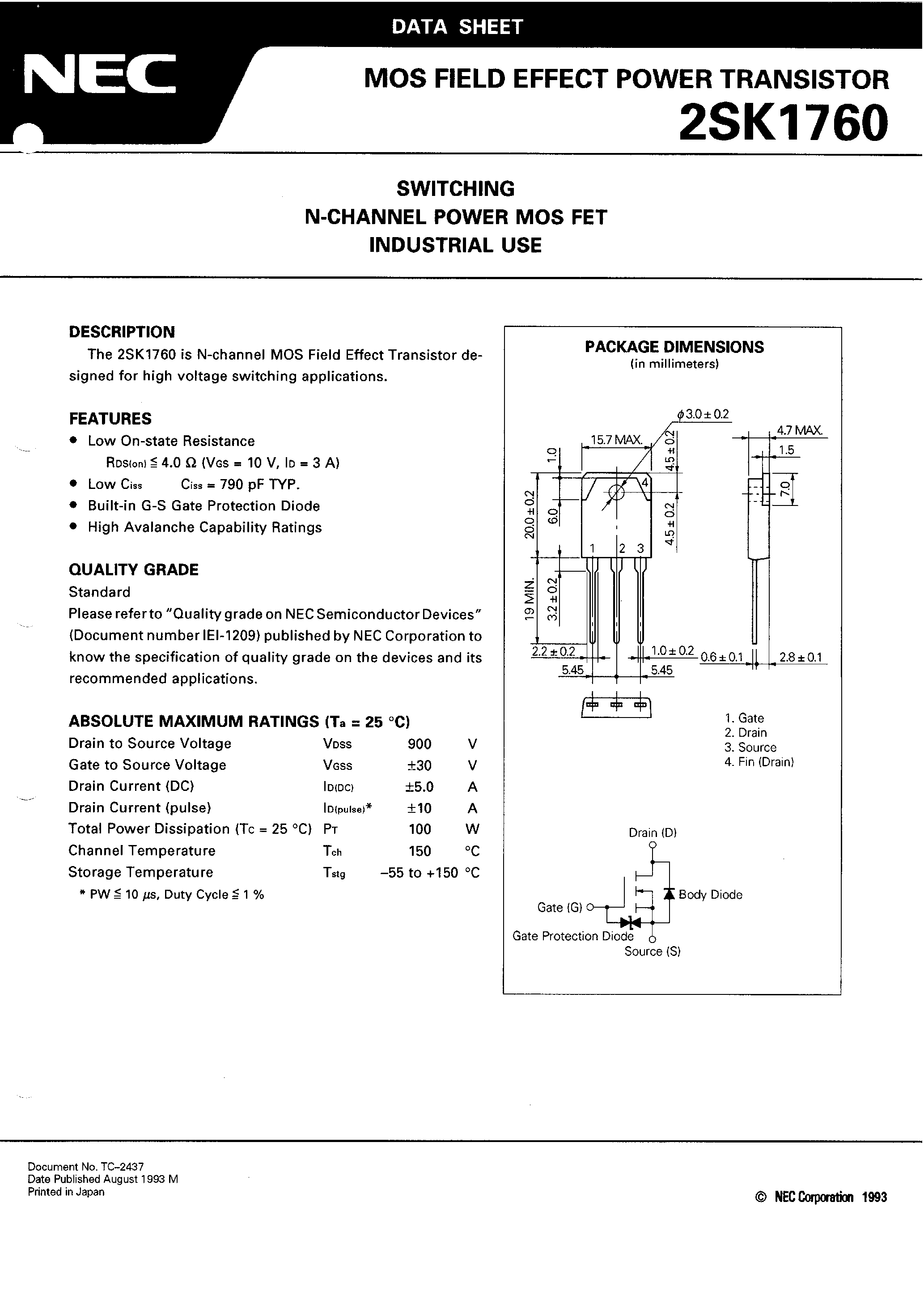 Datasheet K1760 - Search -----> 2SK1760 page 2