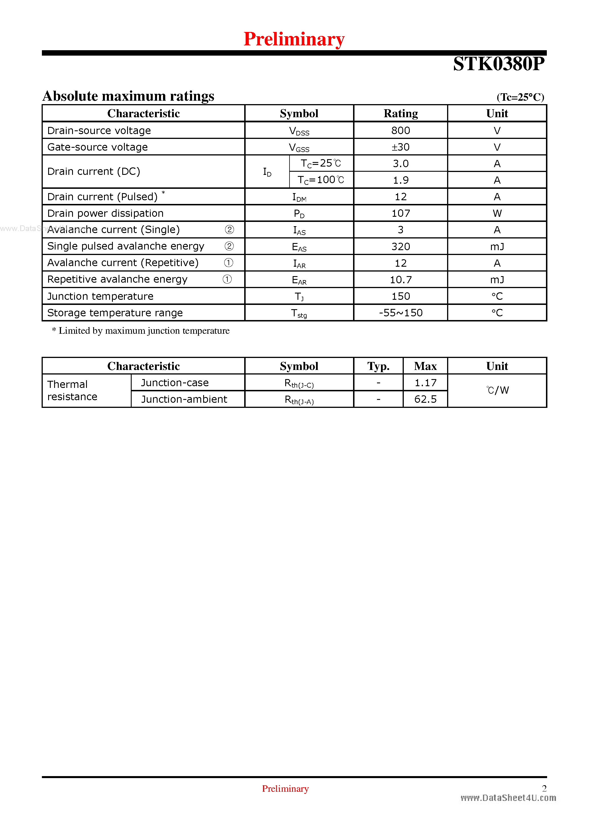 Datasheet STK0380P page 2 Datasheet STK0380P - Advanced Power MOSFET page 2