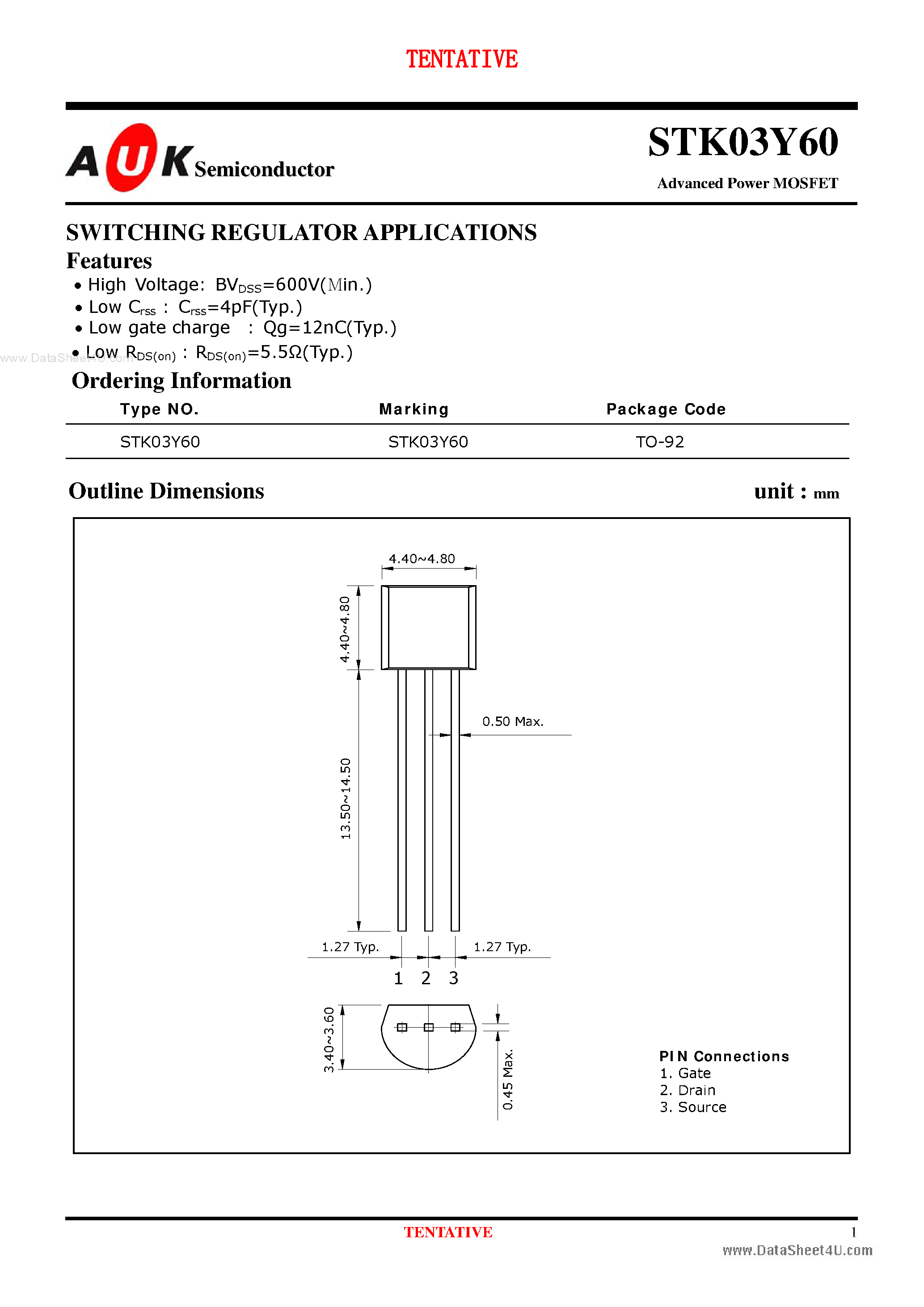 Datasheet STK03Y60 page 1 Datasheet STK03Y60 - Advanced Power MOSFET page 1