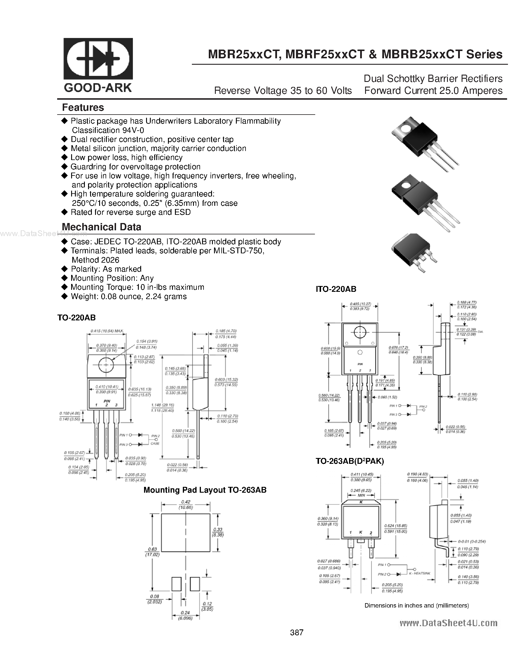 Datasheet MBR2535CT - Dual Schottky Barrier Rectifiers page 1