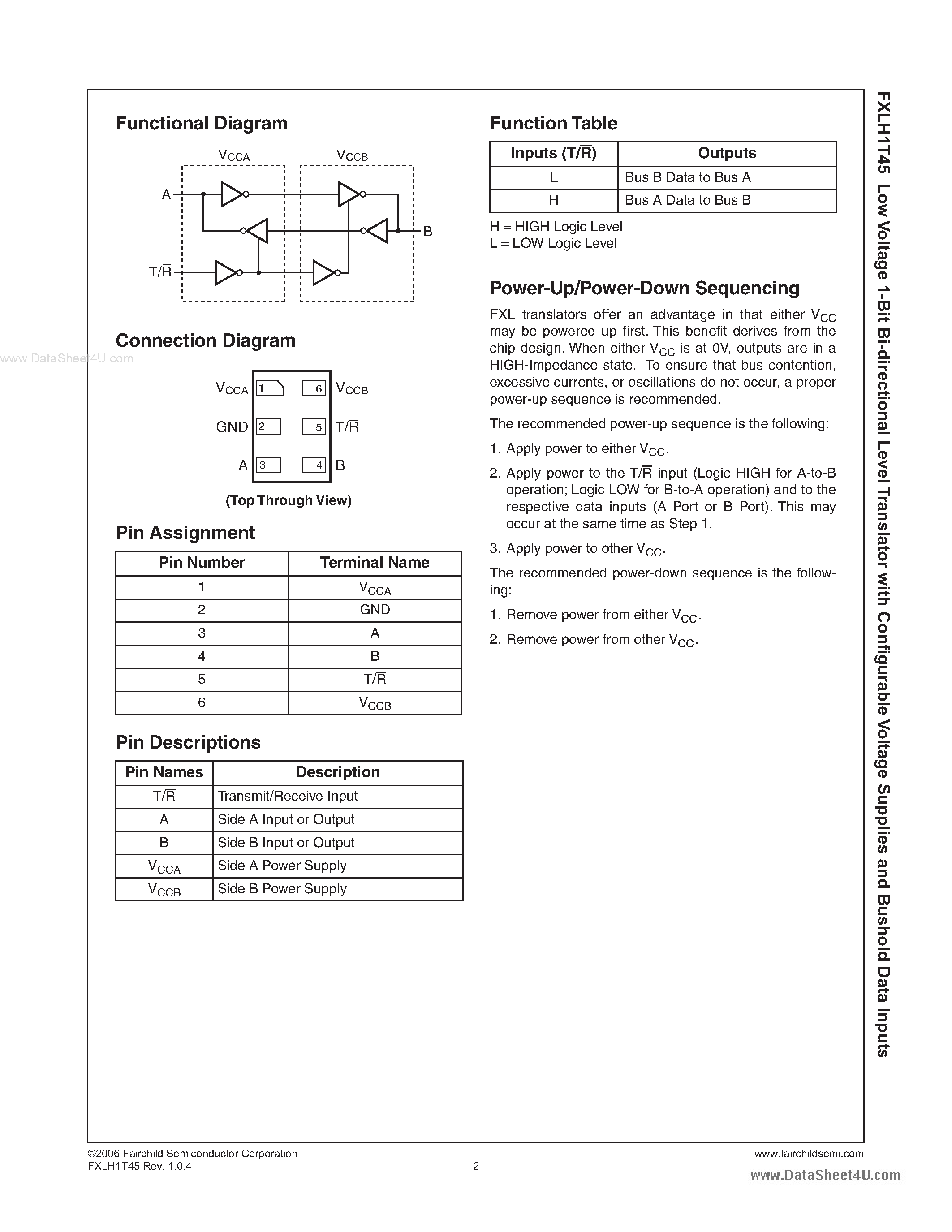 Даташит на микросхему FXLH1T45 страница 2 Даташит FXLH1T45 - Low Voltage 1-Bit Bi-directional Level Translator страница 2