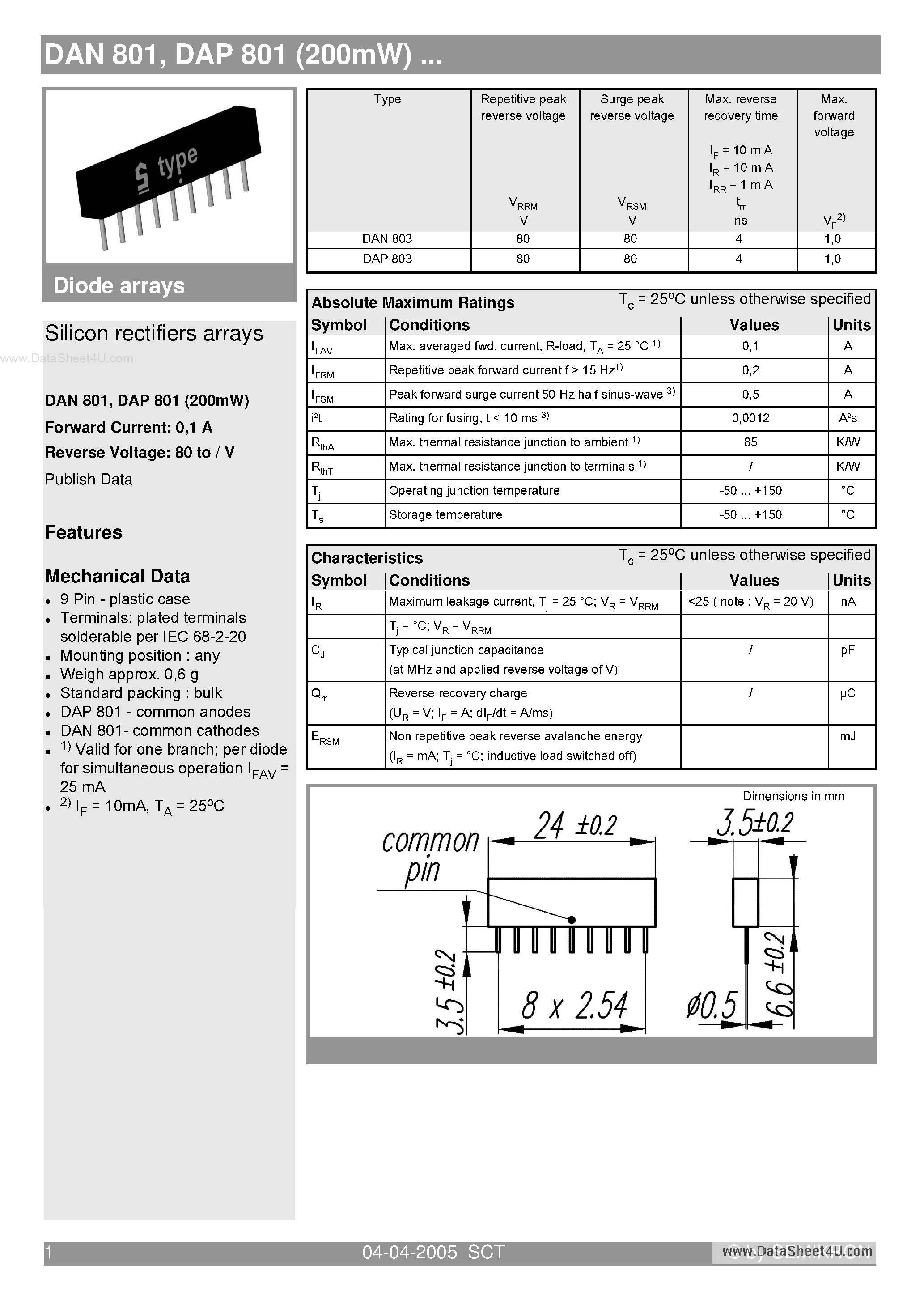 Datasheet DAP801 - Silicon rectifiers arrays page 1