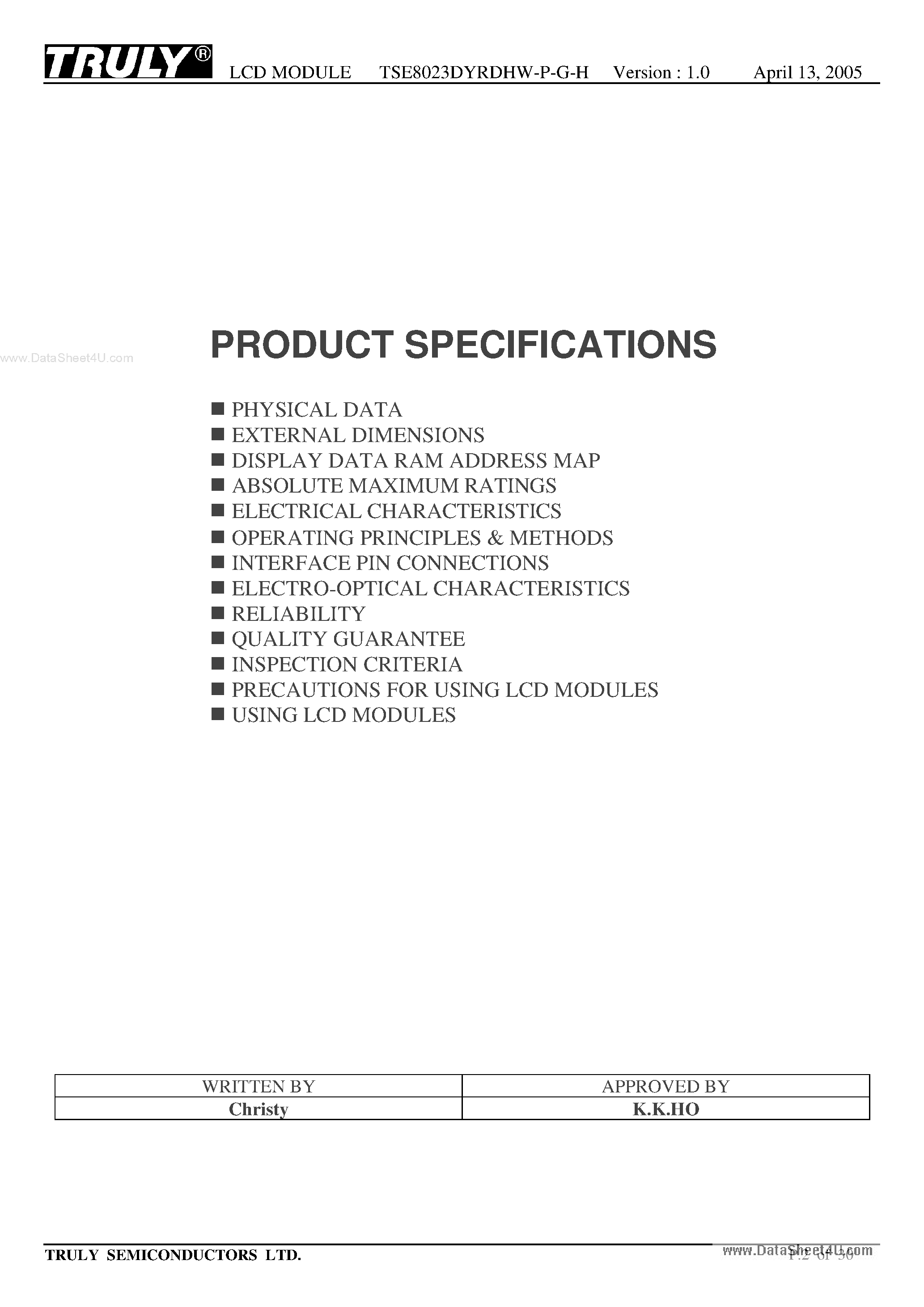 Datasheet TSE8023DYRDHW-P-G-H - LCD Module page 2