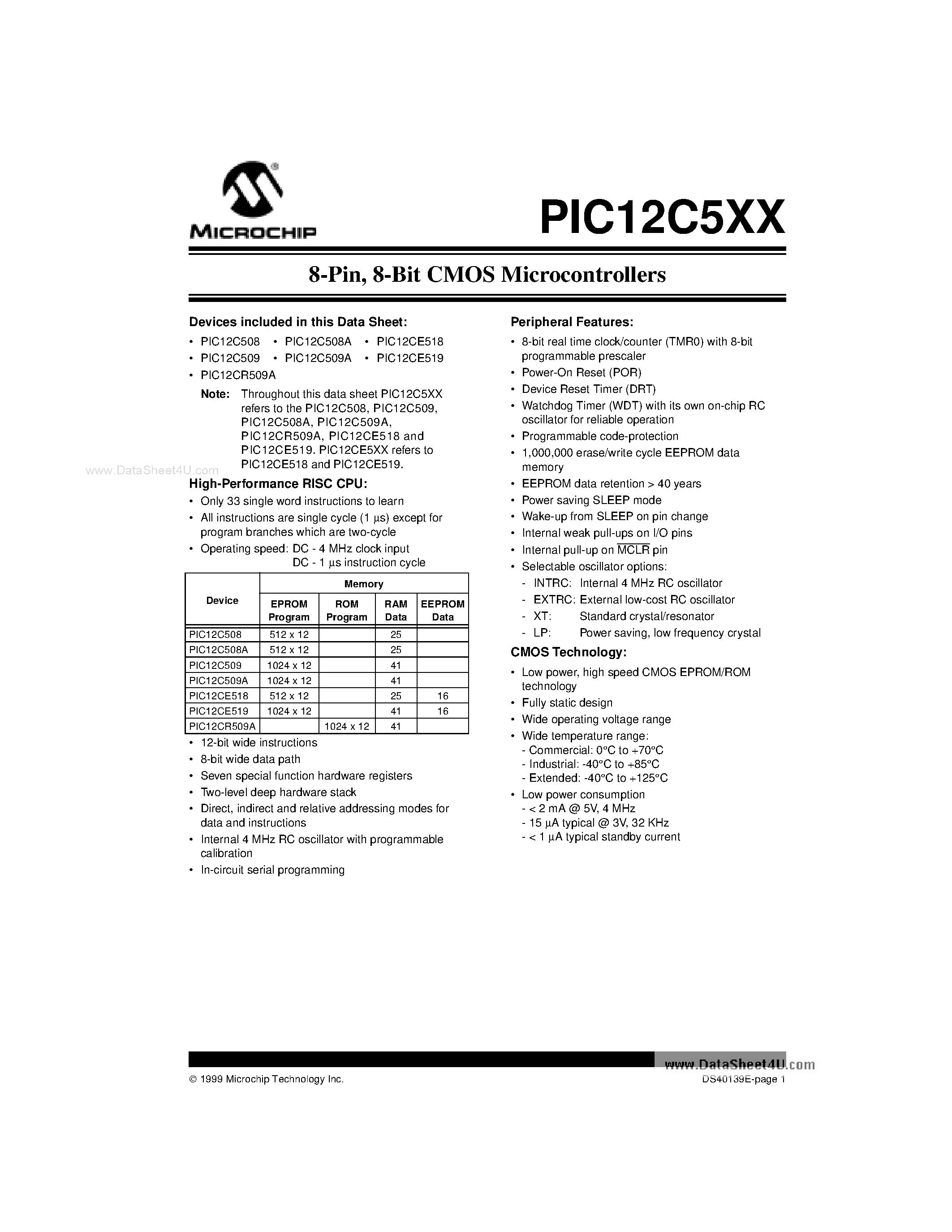 Даташит на микросхему 12C509A страница 1 Даташит 12C509A - Search -----> PIC12C509A страница 1