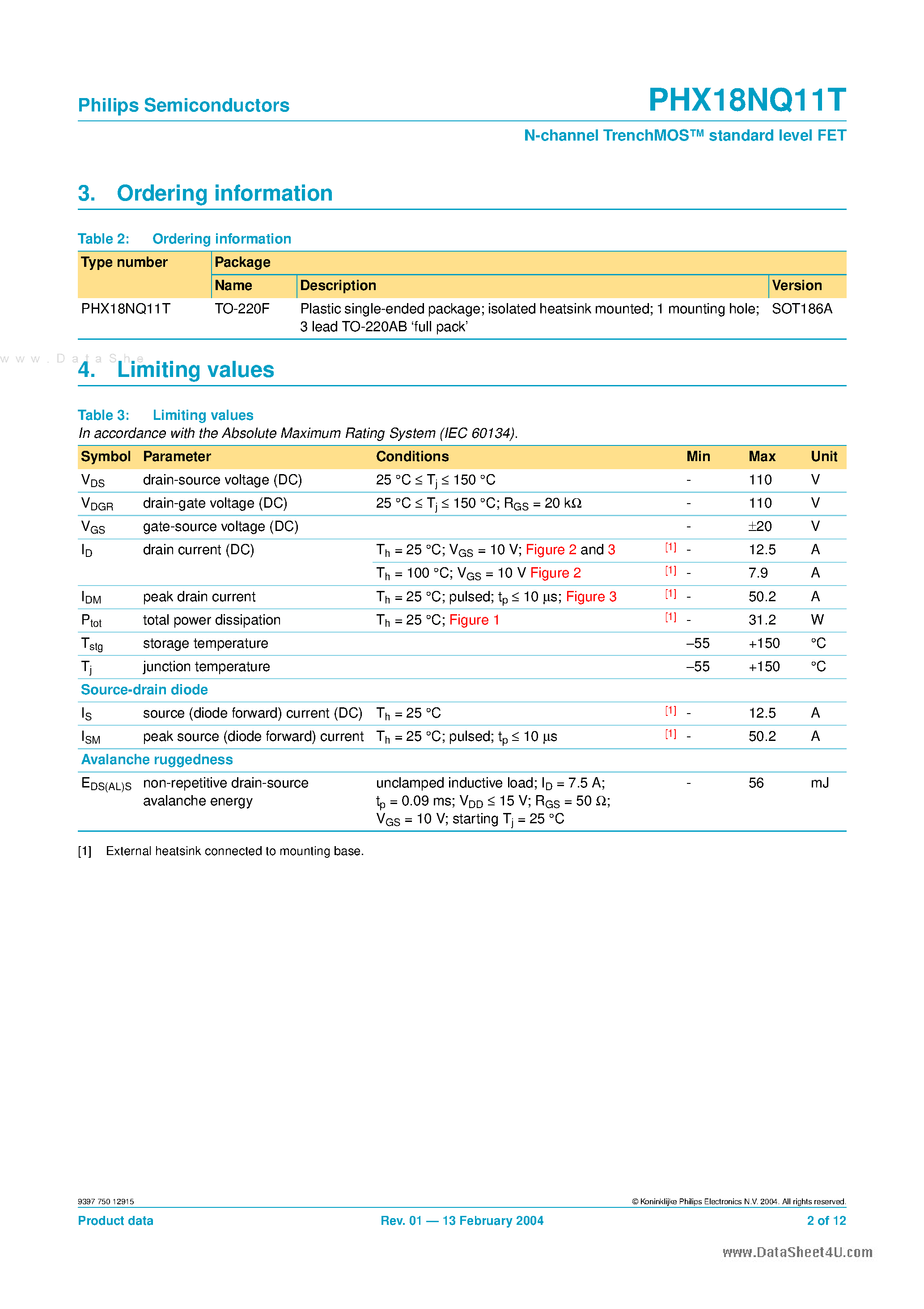 Datasheet PHX18NQ11T - N-channel TrenchMOS standard level FET page 2