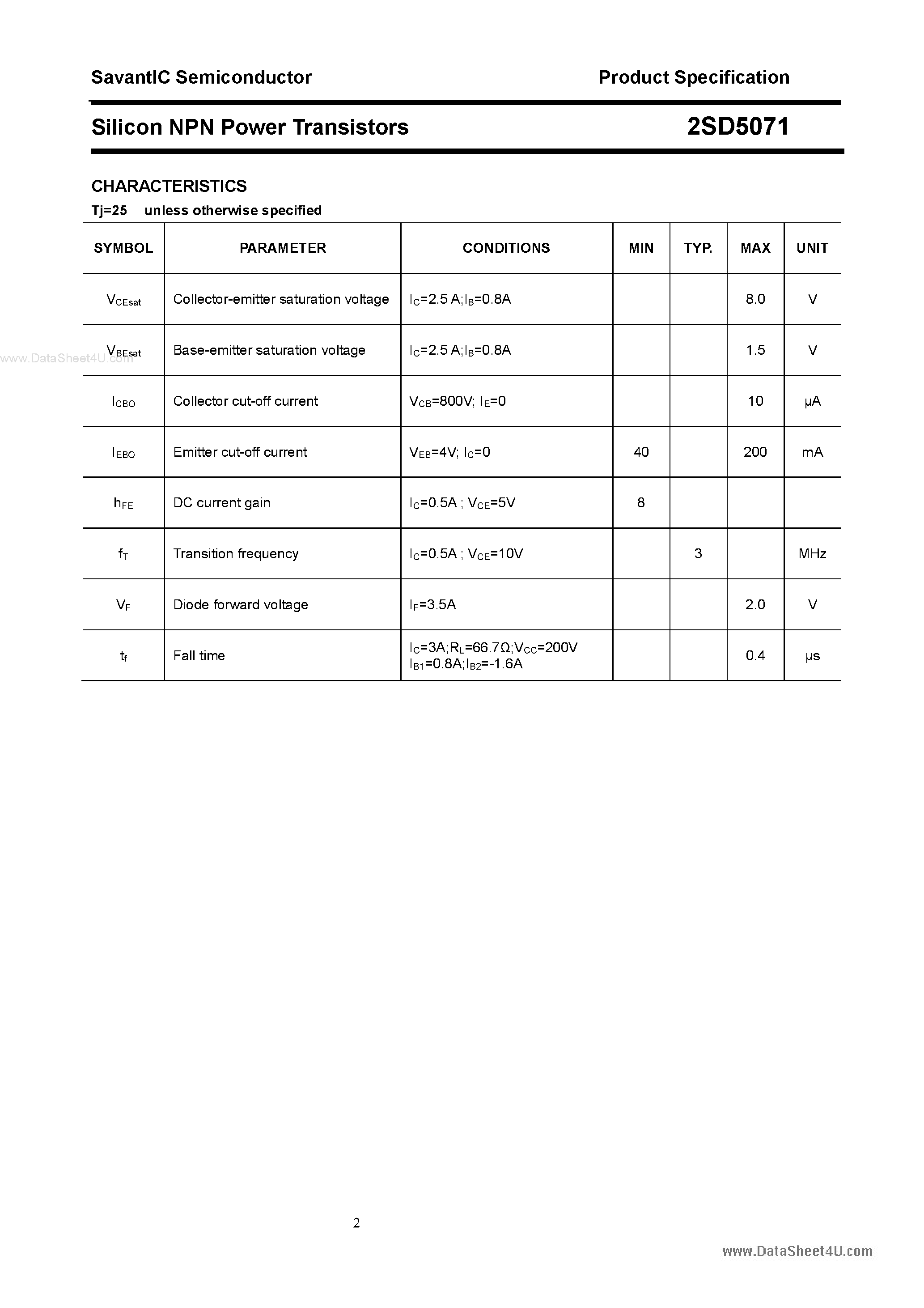 Даташит 2SD5071 - Silicon NPN Power Transistors страница 2