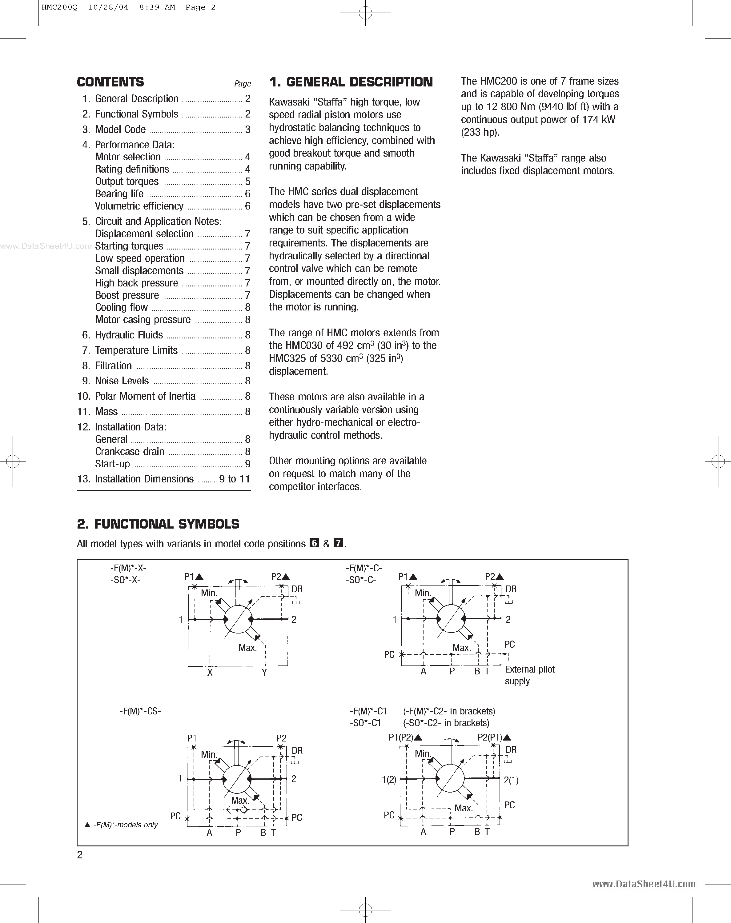 Datasheet HMC200 page 2 Datasheet HMC200 - Staffa Dual Displacement Hydraulic Motor page 2