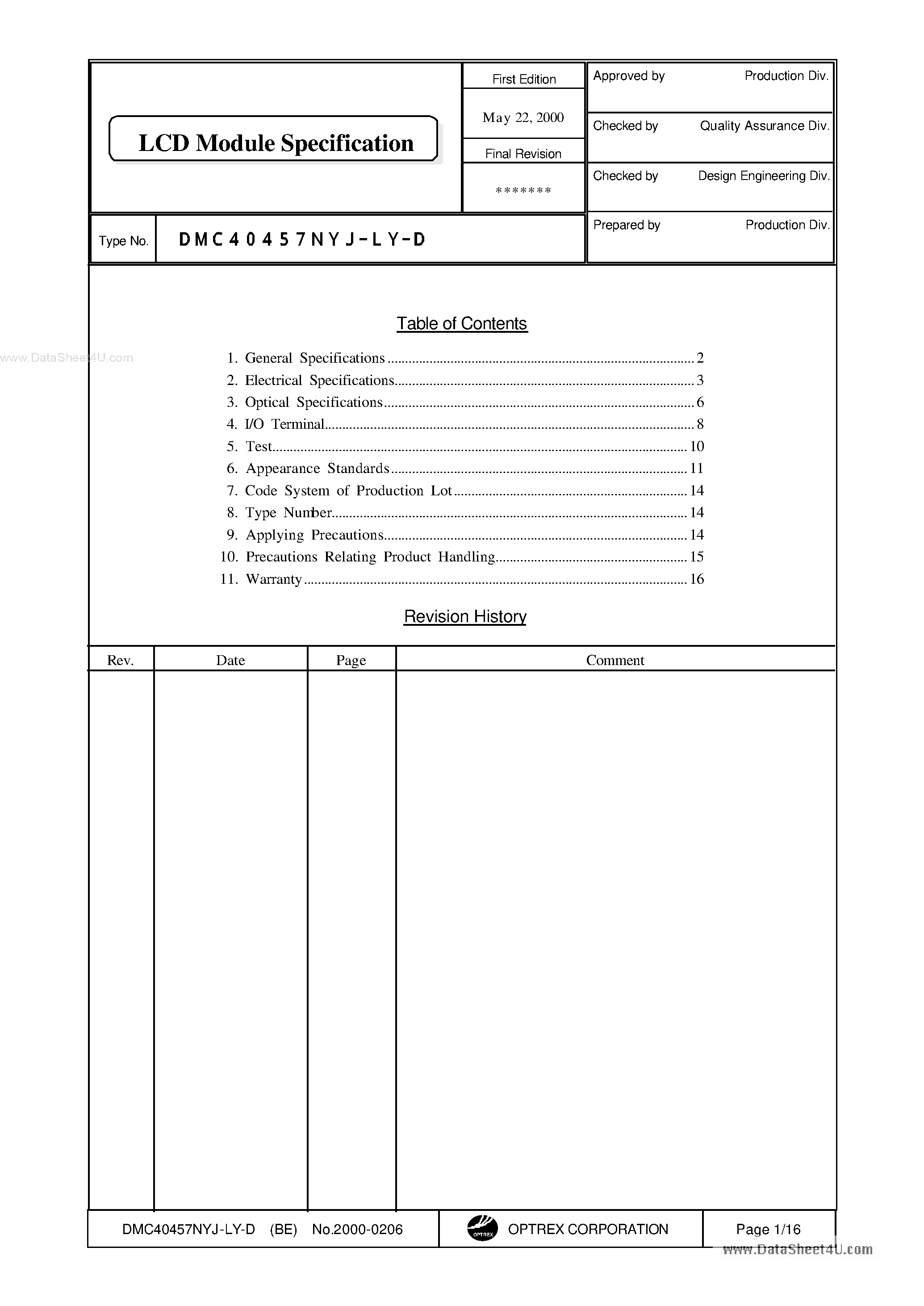 Datasheet DMC40457NYJ-LY-D - LCD Module page 1