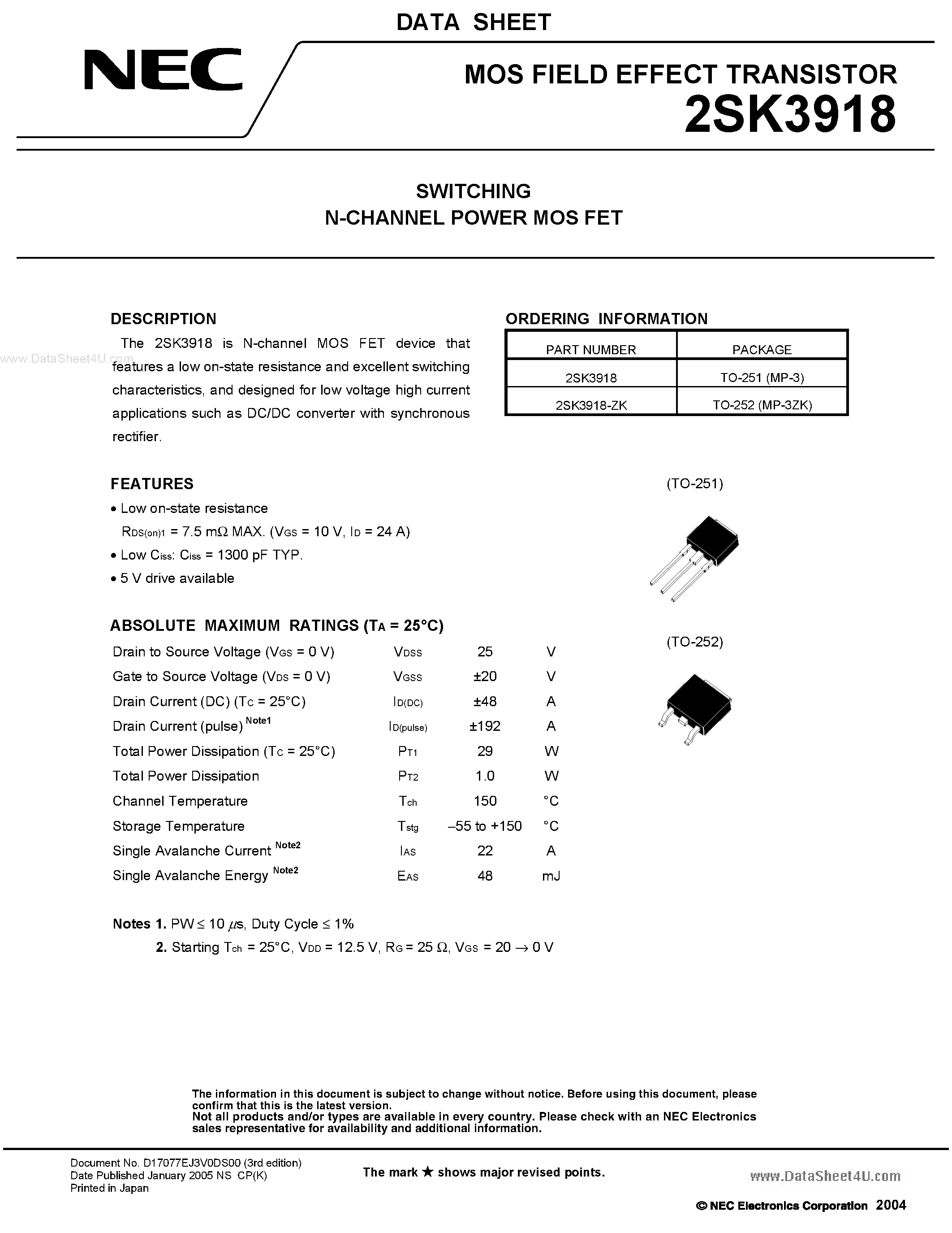 Datasheet K3918 - Search -----> 2SK3918 page 1