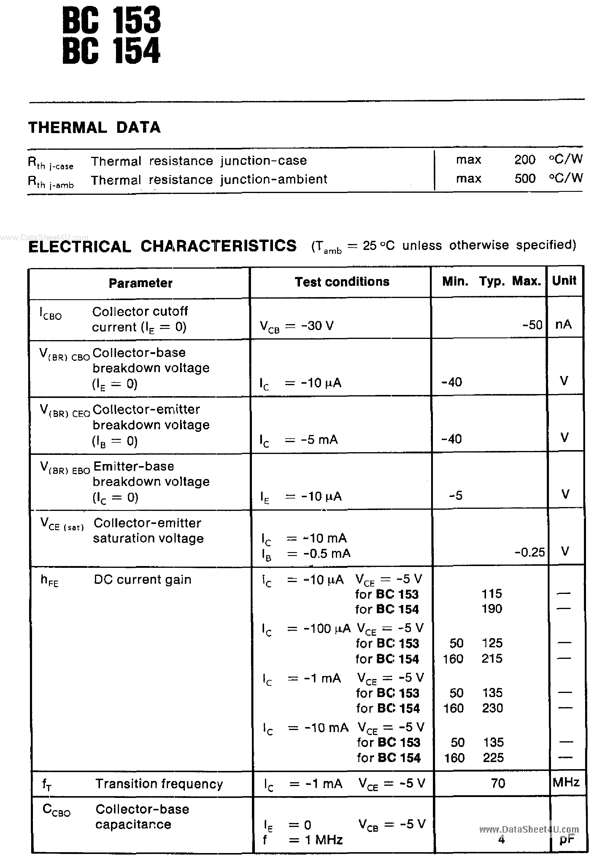 Datasheet BC153 page 2 Datasheet BC153 - (BC153 / BC154) Silicon Planar PNP page 2