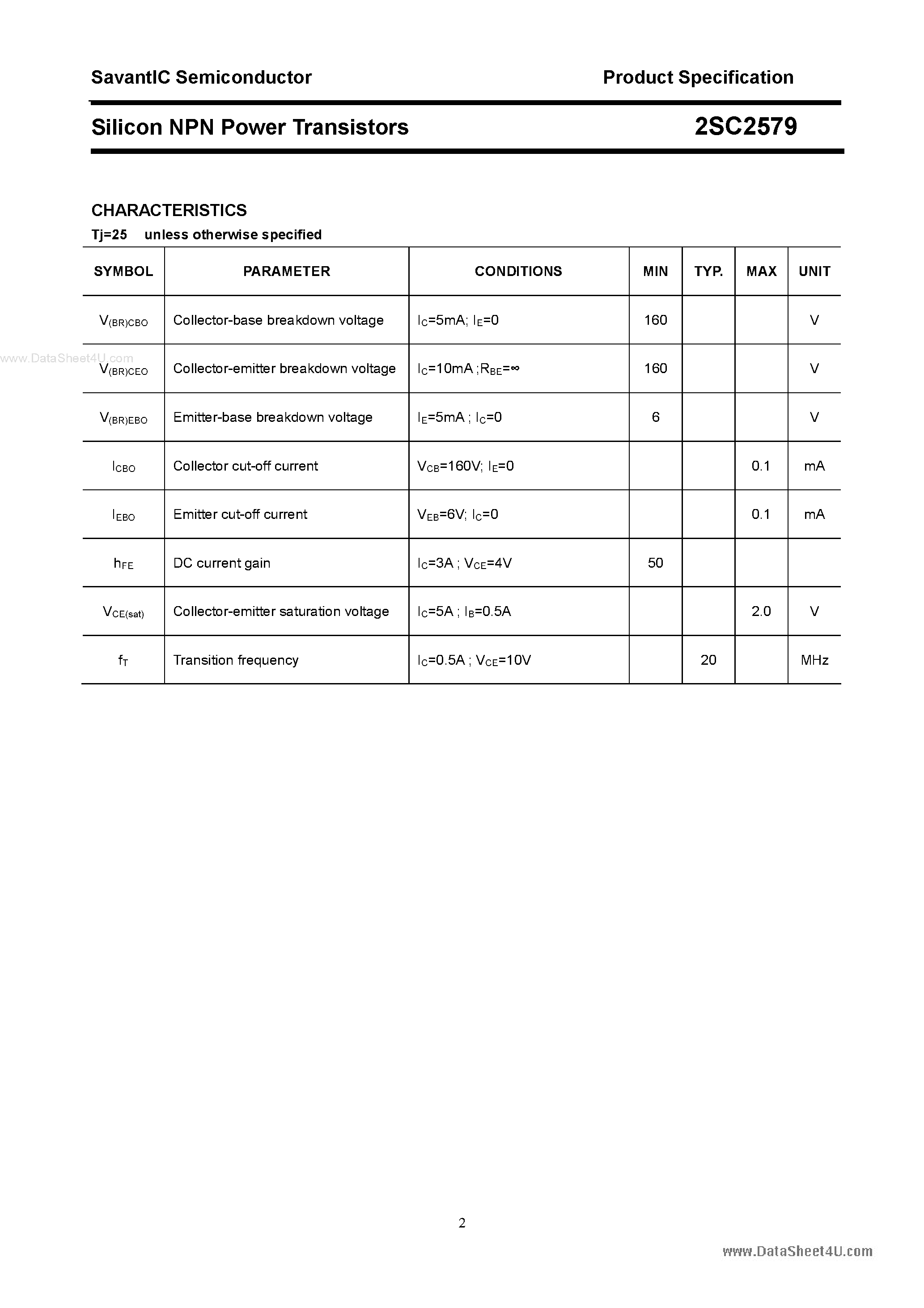 Datasheet 2SC2579 - Silicon NPN Power Transistor page 2
