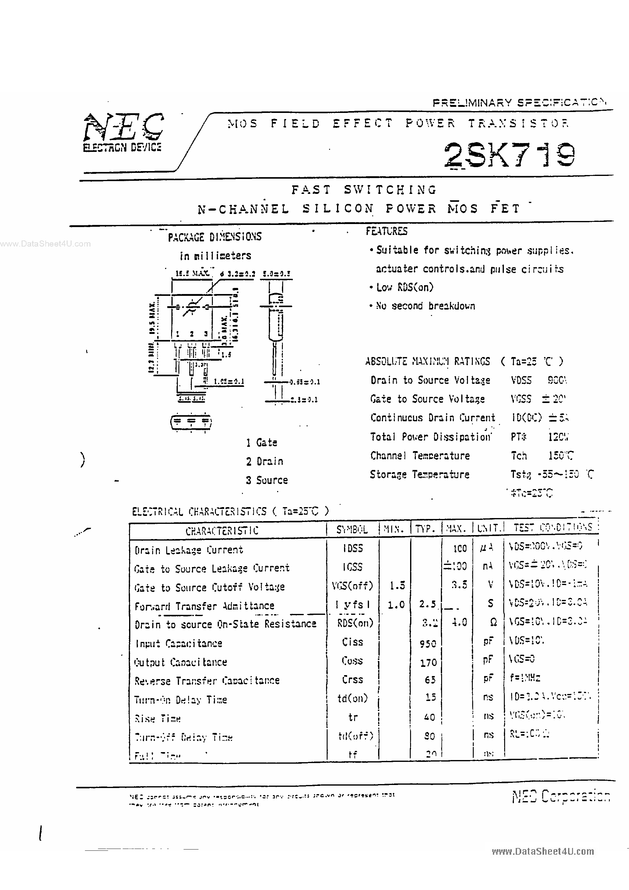Datasheet K719 page 1 Datasheet K719 - Search -----> 2SK719 page 1