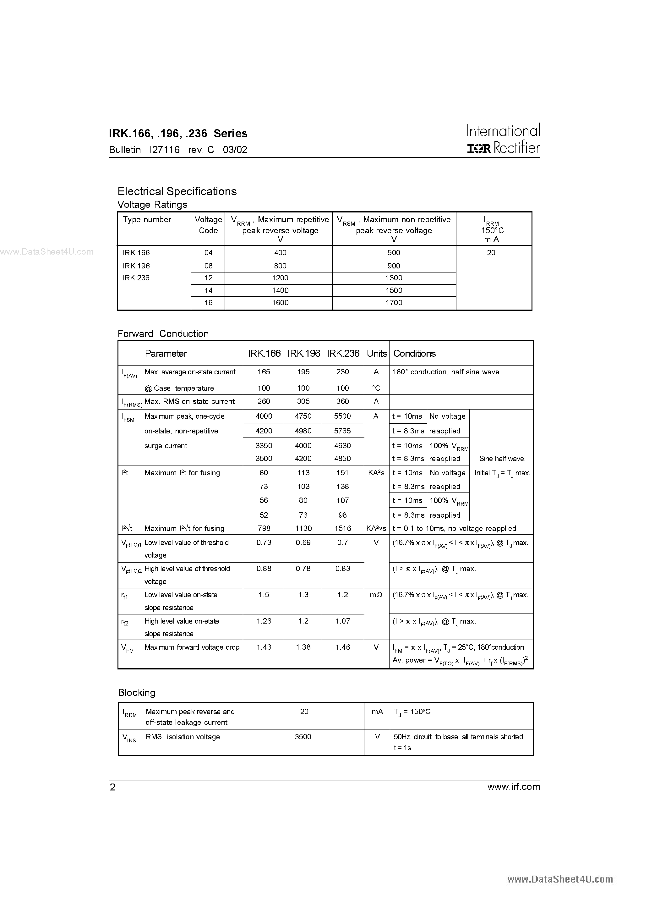 Даташит на микросхему IRKC166 страница 2 Даташит IRKC166 - (IRKExx6) STANDARD RECOVERY DIODES страница 2