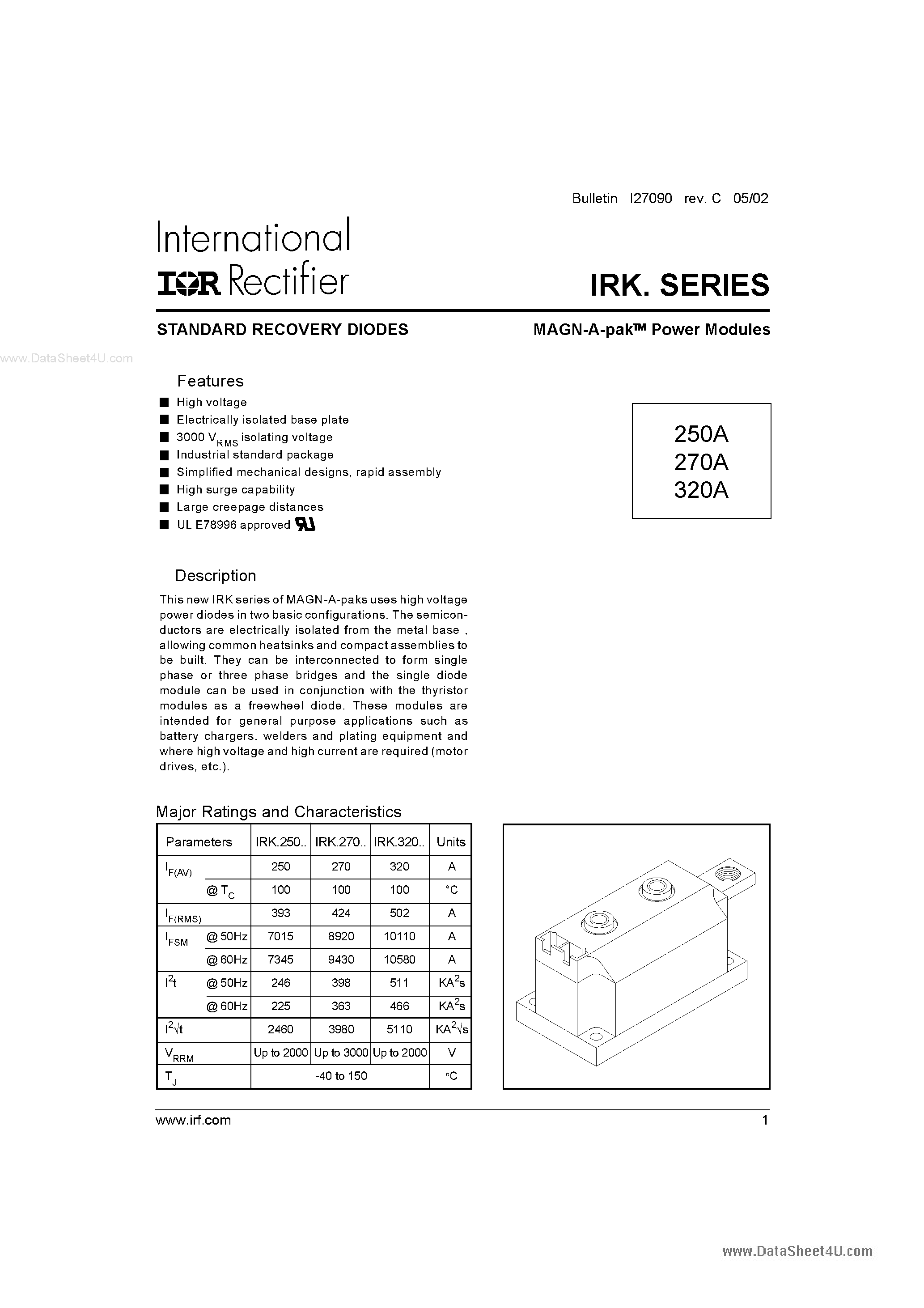 Datasheet IRKC250 - (IRKxxx0) MAGN-A-pak Power Modules page 1