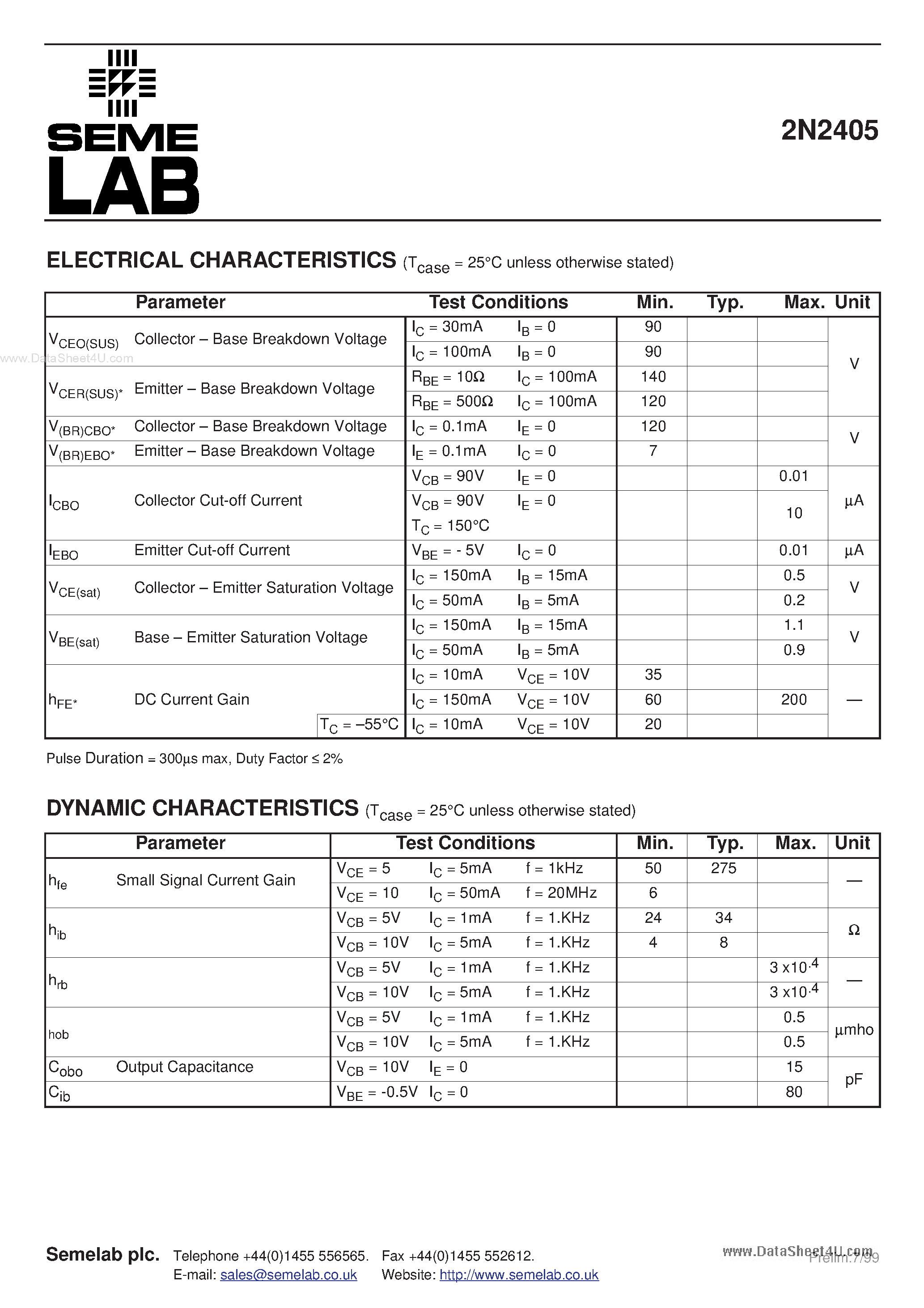 Datasheet 2N2405 - MEDIUM POWER SILICON NPN PLANAR TRANSISTOR page 2