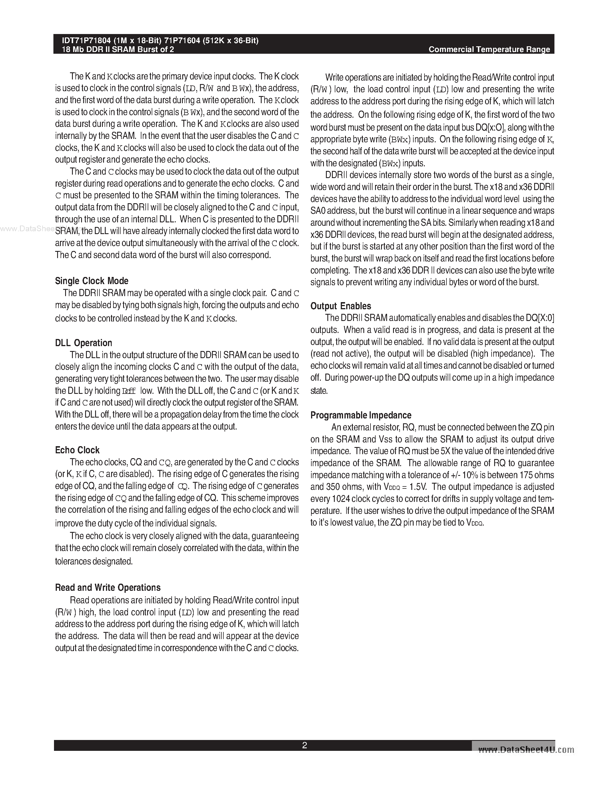 Datasheet IDT71P71604 page 2 Datasheet IDT71P71604 - (IDT71P71604 / IDT71P71804) 18Mb Pipelined DDRII SRAM Burst of 2 page 2