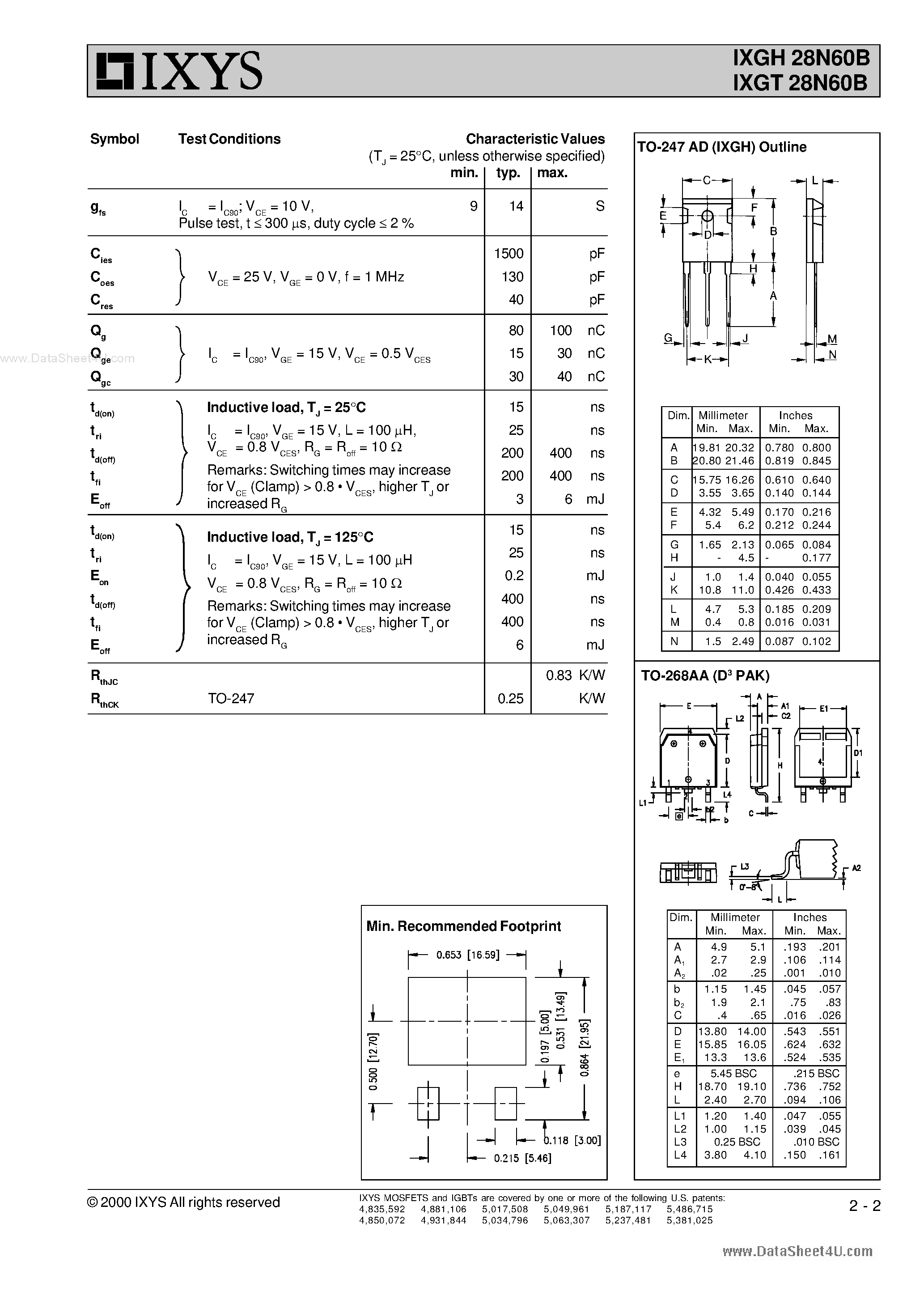 Datasheet IXGT28N60B - Ultra-low V Ce(sat) Igbt page 2
