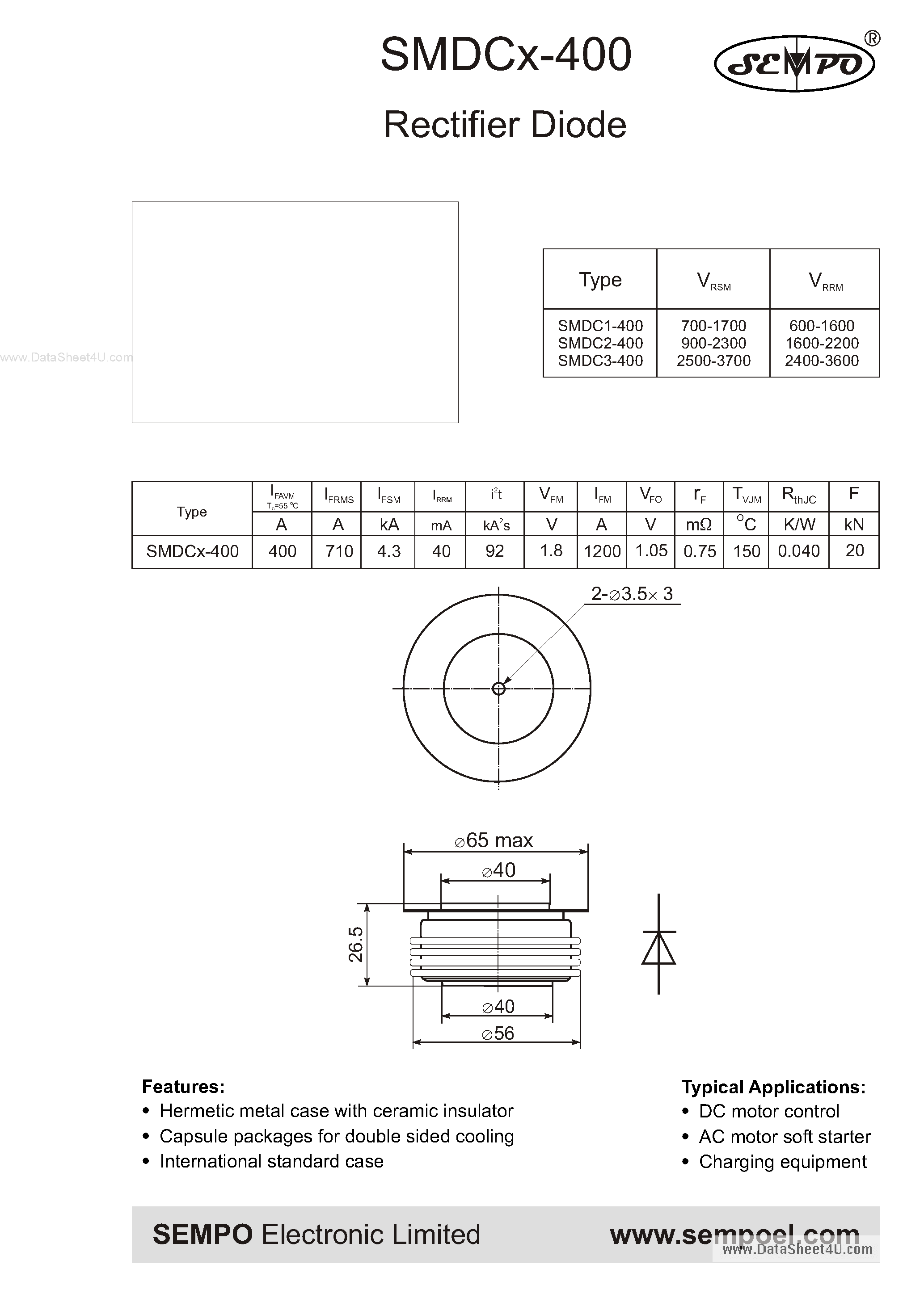 Datasheet SMDCx-400 page 1 Datasheet SMDCx-400 - Rectifier Diode page 1