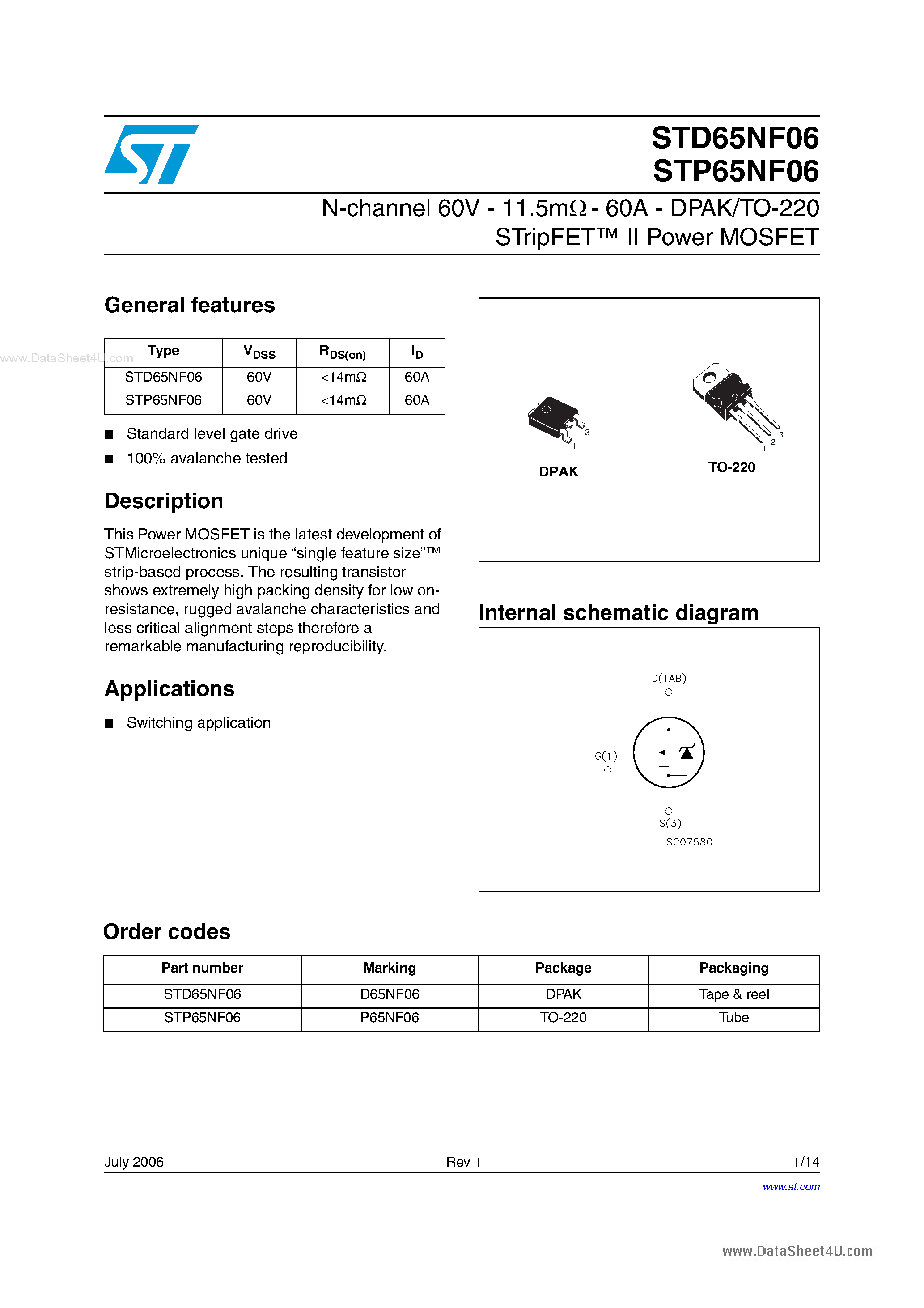 Datasheet P65NF06 - Search -----> STP65NF06 page 1