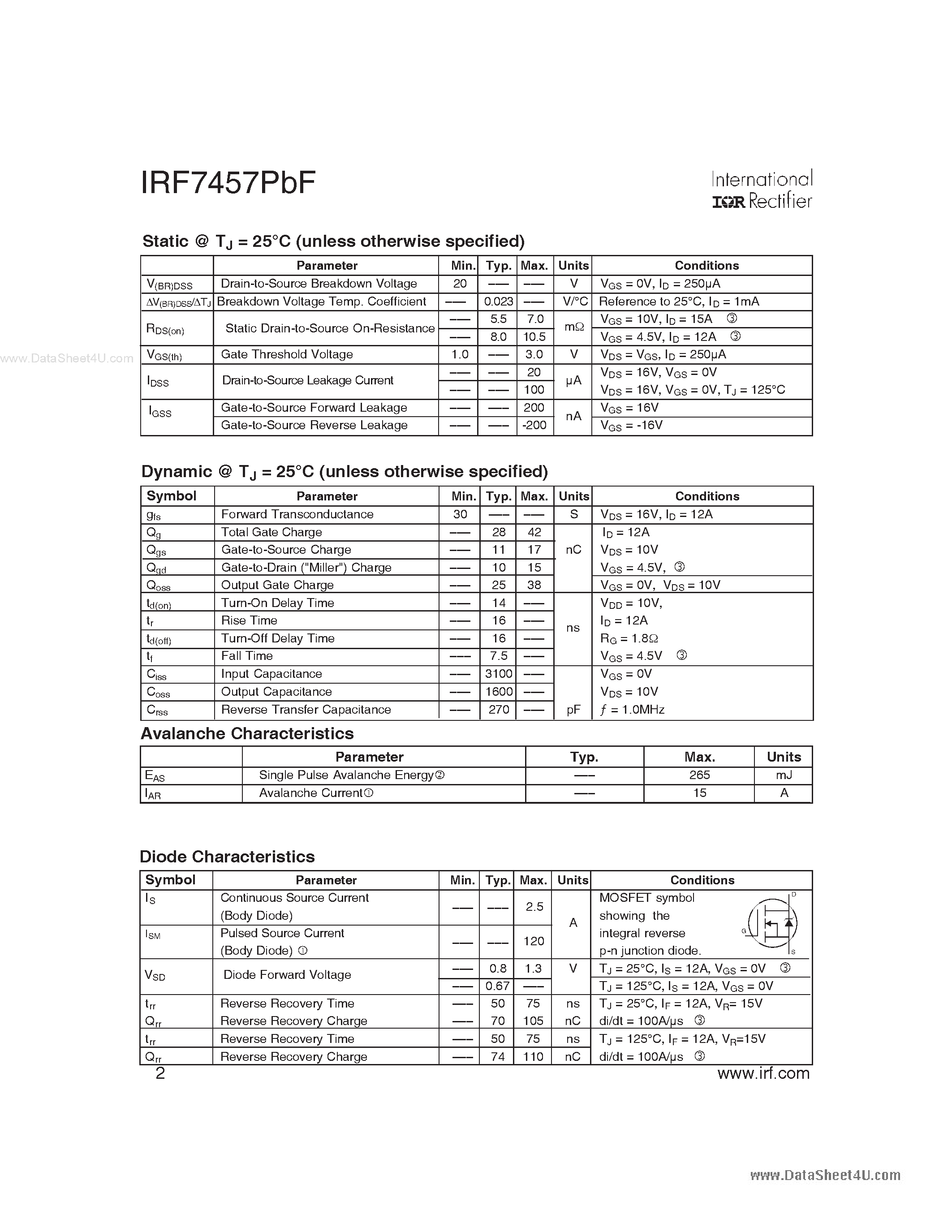 Datasheet IRF7457PBF - HEXFET Power MOSFET page 2