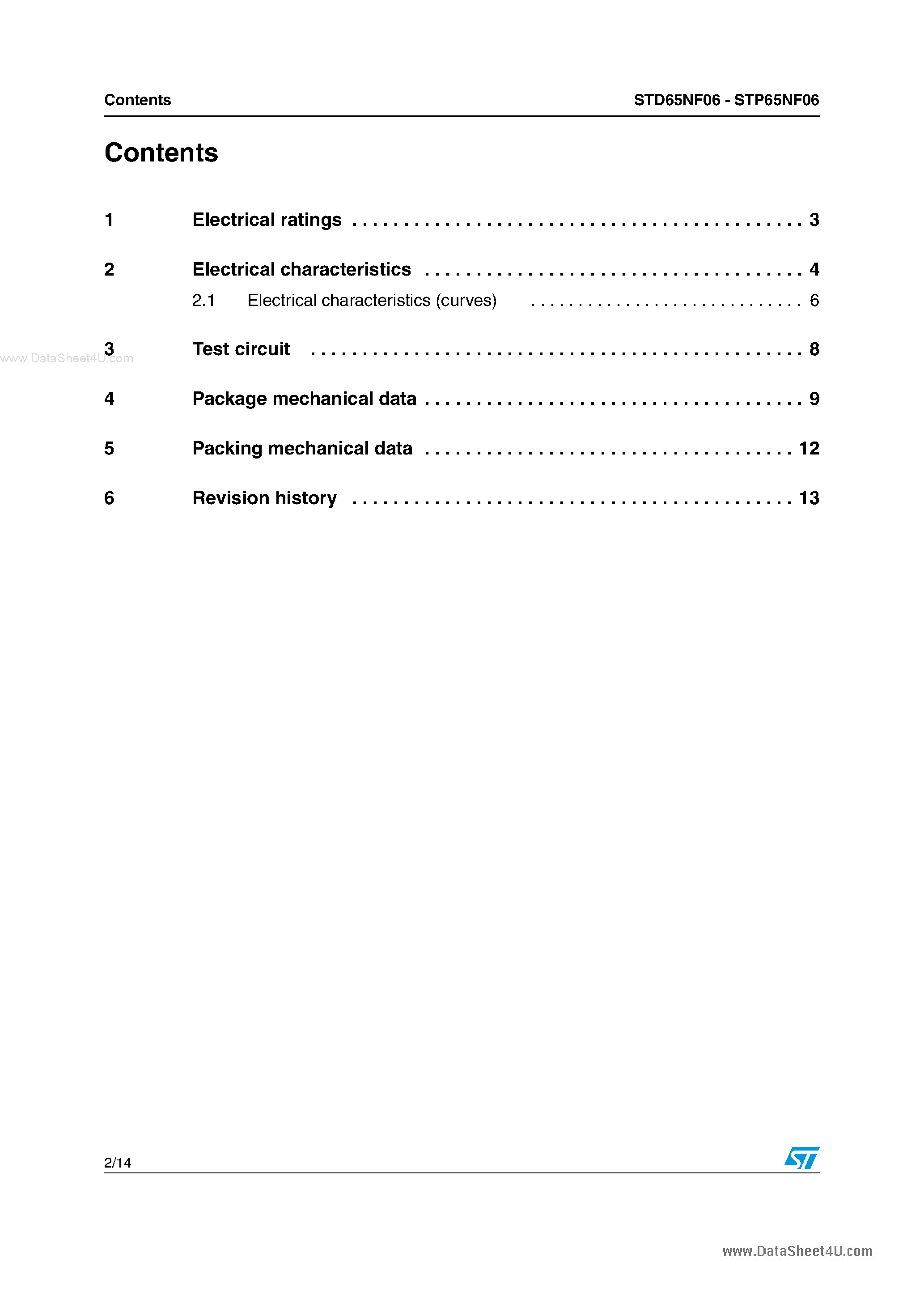 Datasheet STP65NF06 - N-channel Power MOSFET page 2