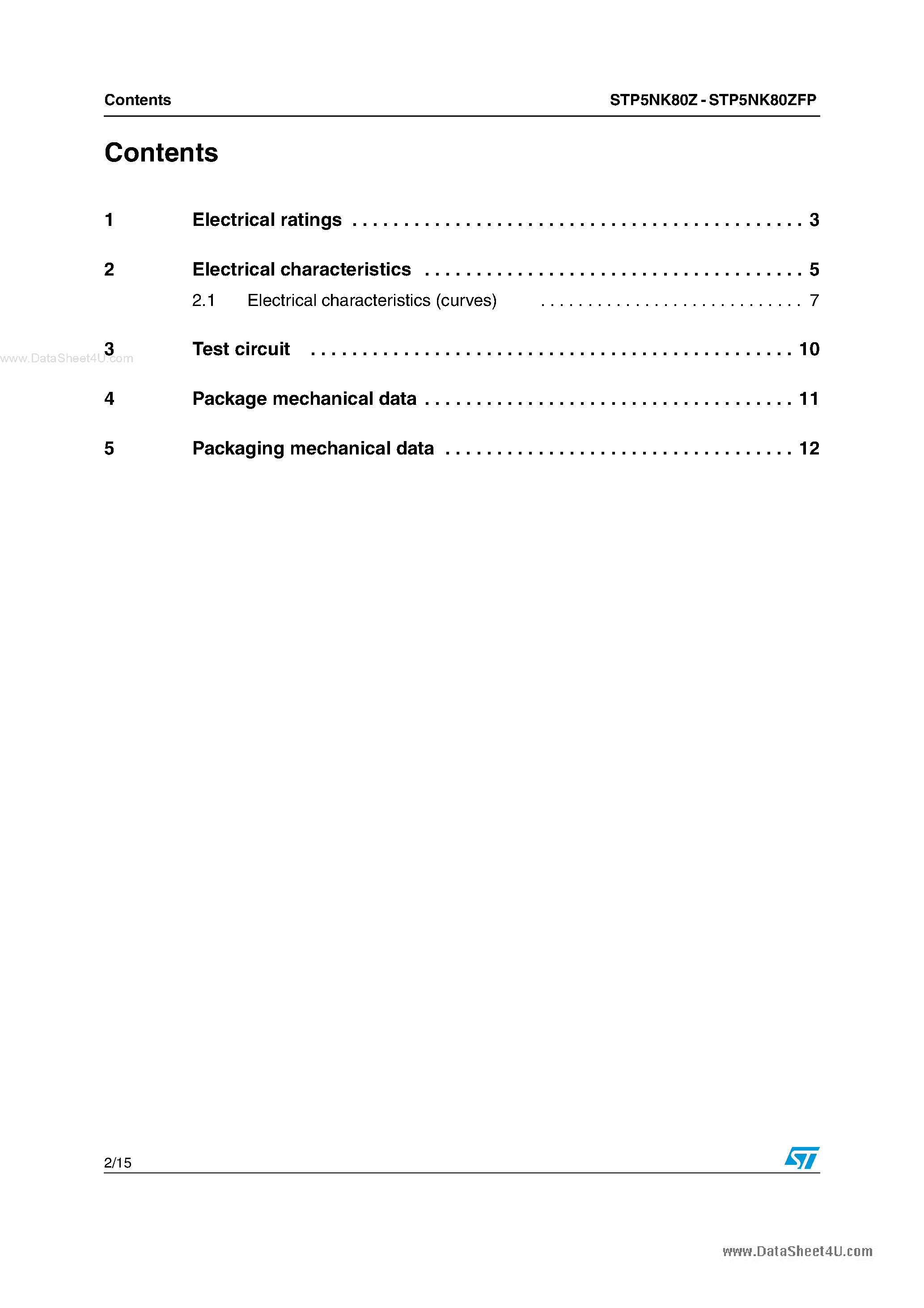 Datasheet P5NK80Z - Search -----> STP5NK80Z page 2