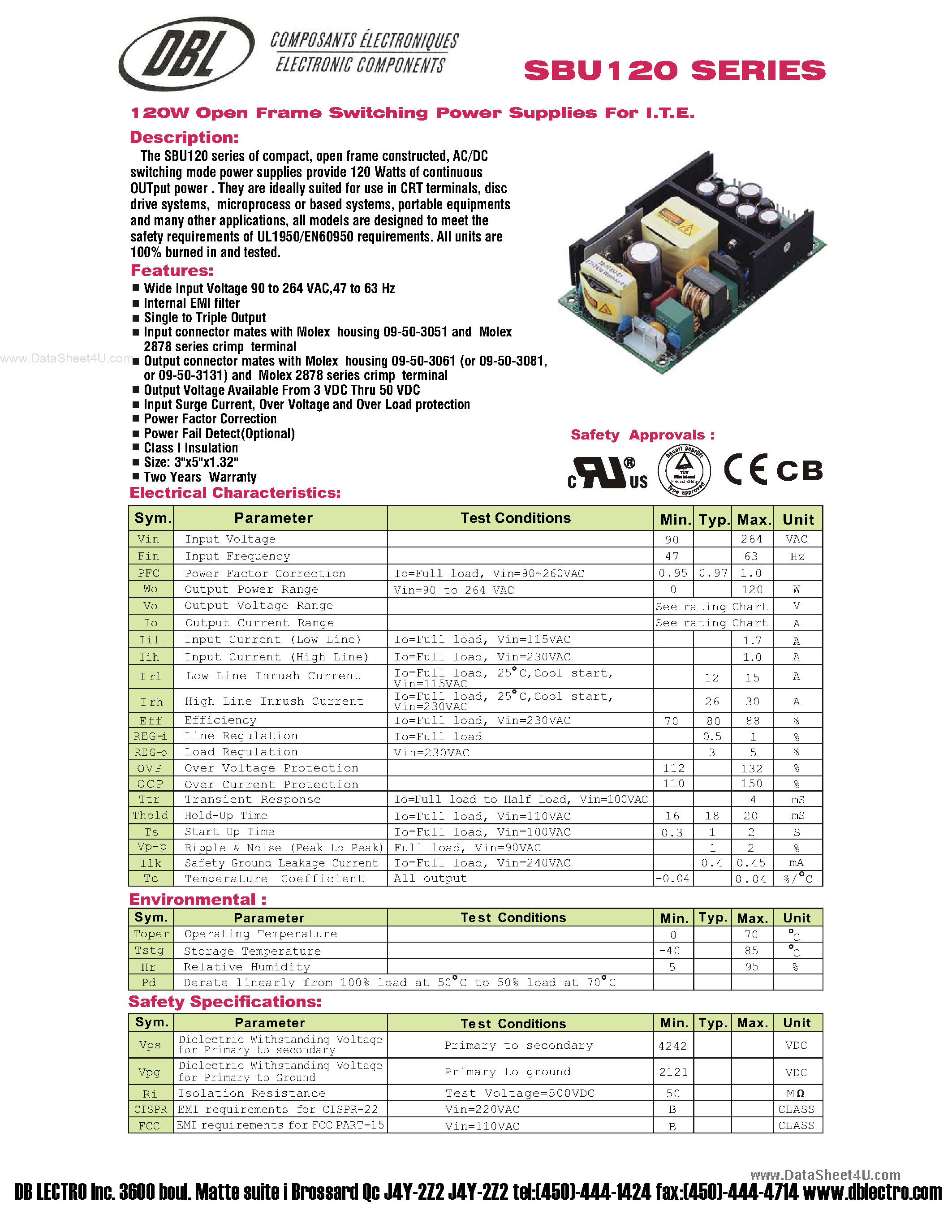 Datasheet SBU120 page 1 Datasheet SBU120 - 120W Open Frame Switching Power Supplies page 1