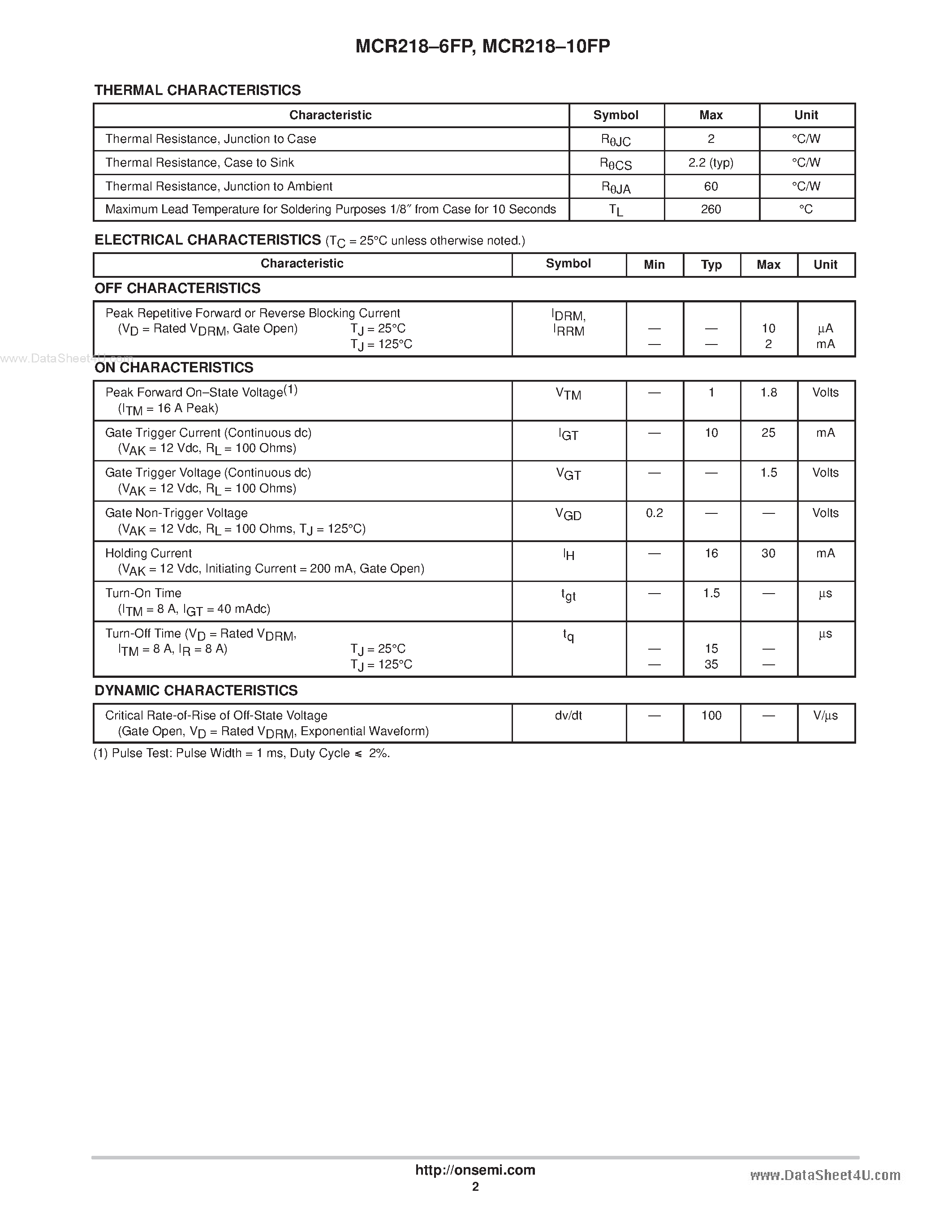 Datasheet MCR218-10FP - Silicon Controlled Rectifier page 2