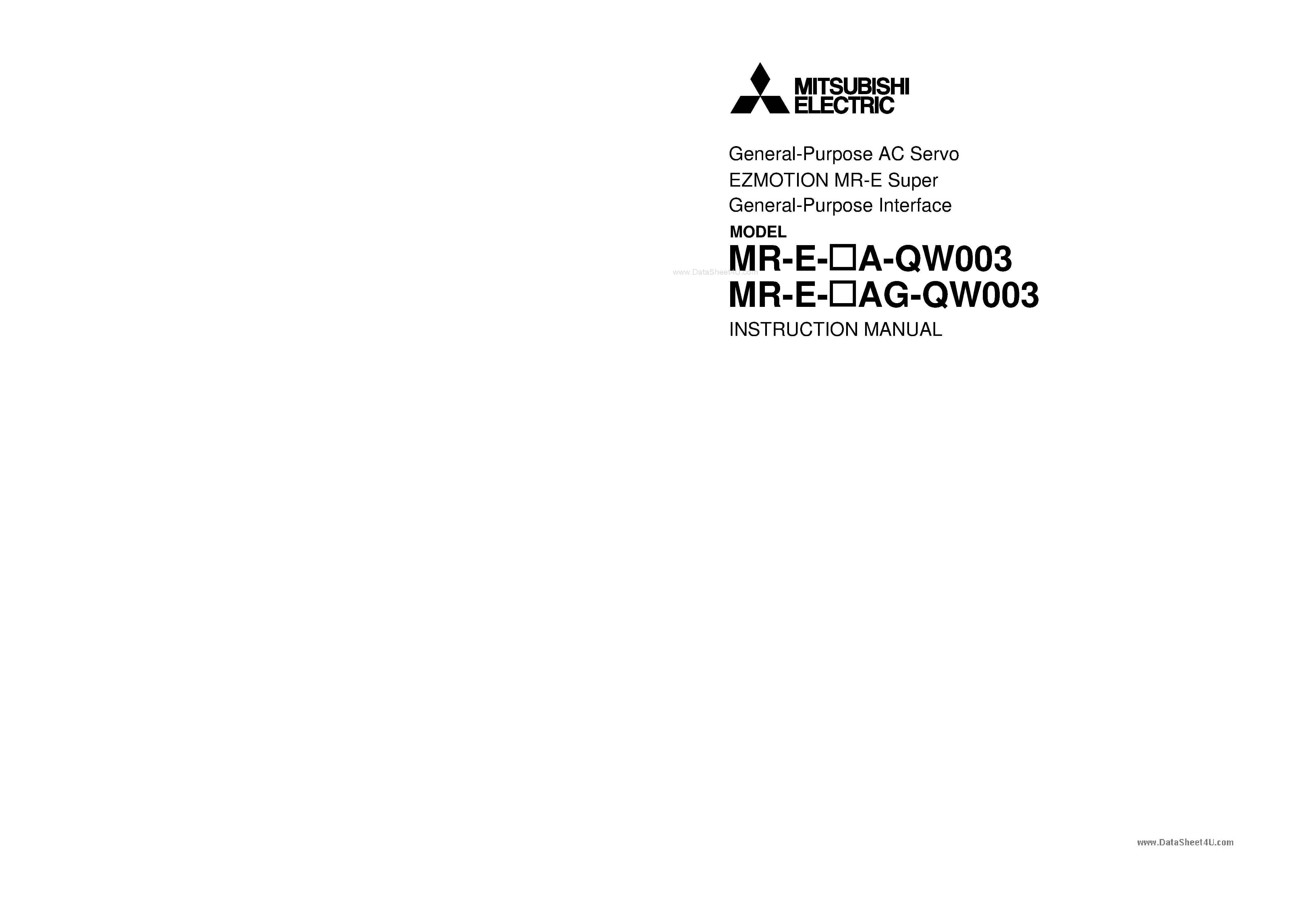 Datasheet MR-E-100A-QW003 - General Purpose AC Servo page 1