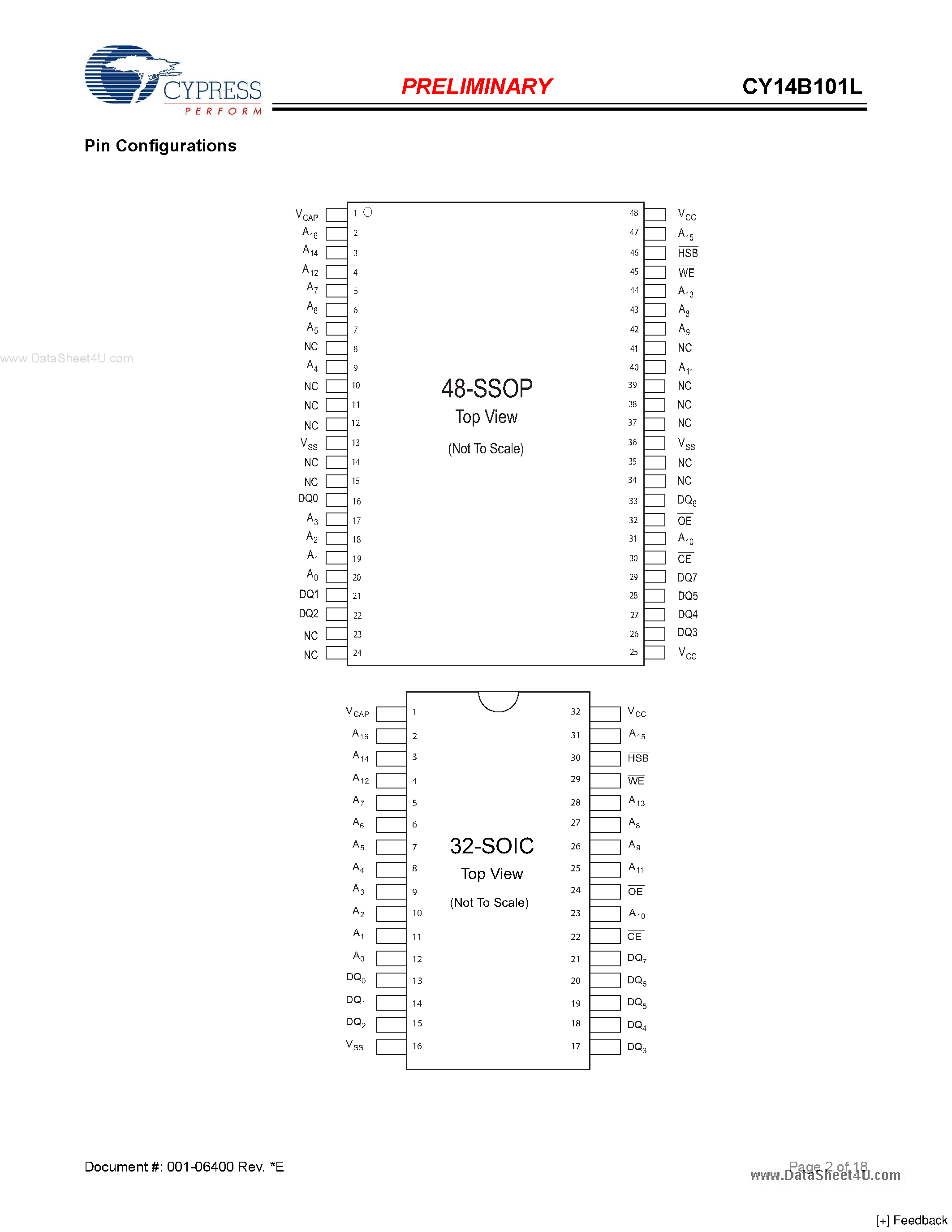 Datasheet CY14B101L - 1-Mbit (128K x 8) nvSRAM page 2