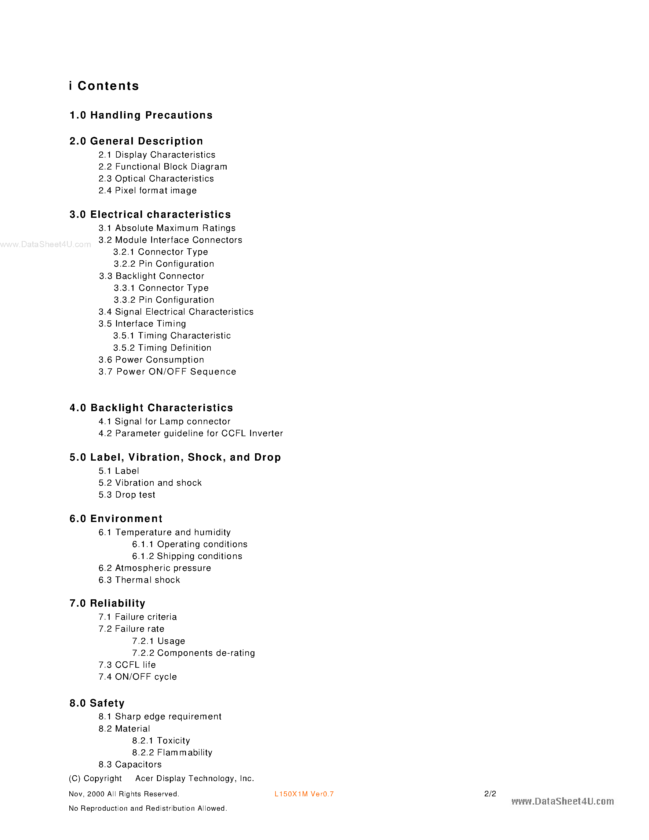 Datasheet L150X1M-2 - LCD Module page 2