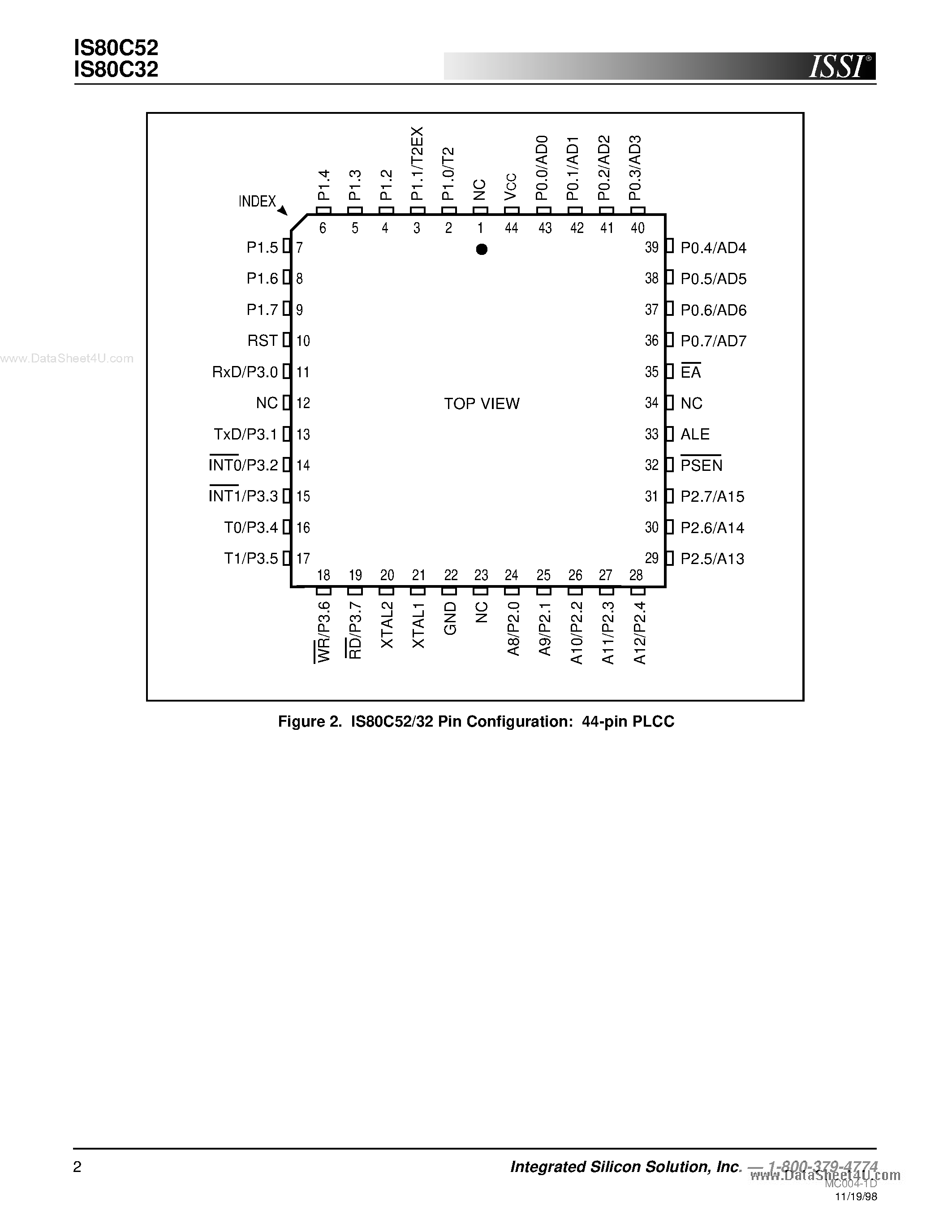 Datasheet IS80C32 - (IS80C32 / IS80C52) CMOS SINGLE CHIP LOW VOLTAGE 8-BIT MICROCONTROLLER page 2