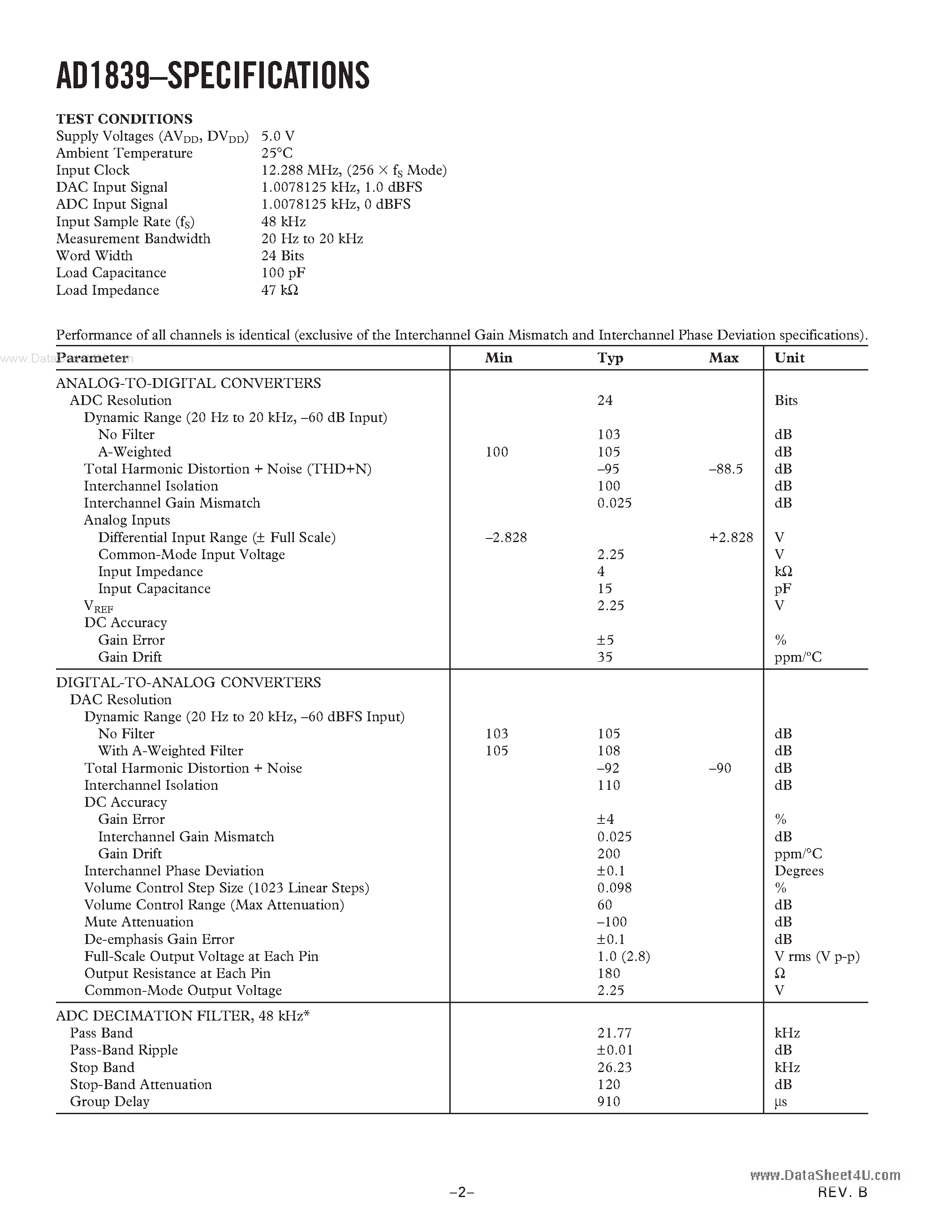Даташит AD1839 - 24-Bit sigma-delta Codec страница 2