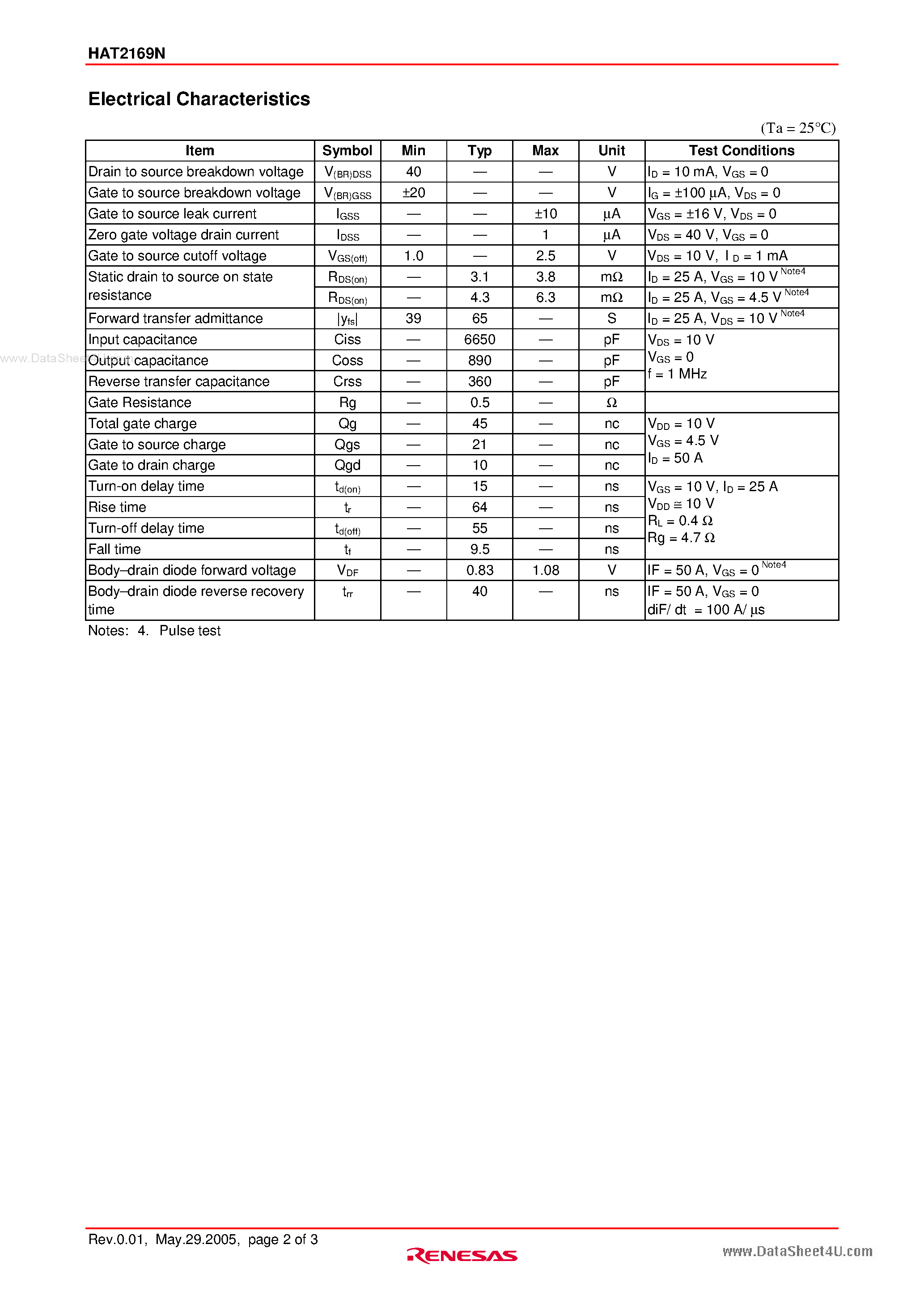Datasheet HAT2169N - Silicon N Channel Power MOS FET Power Switching page 2