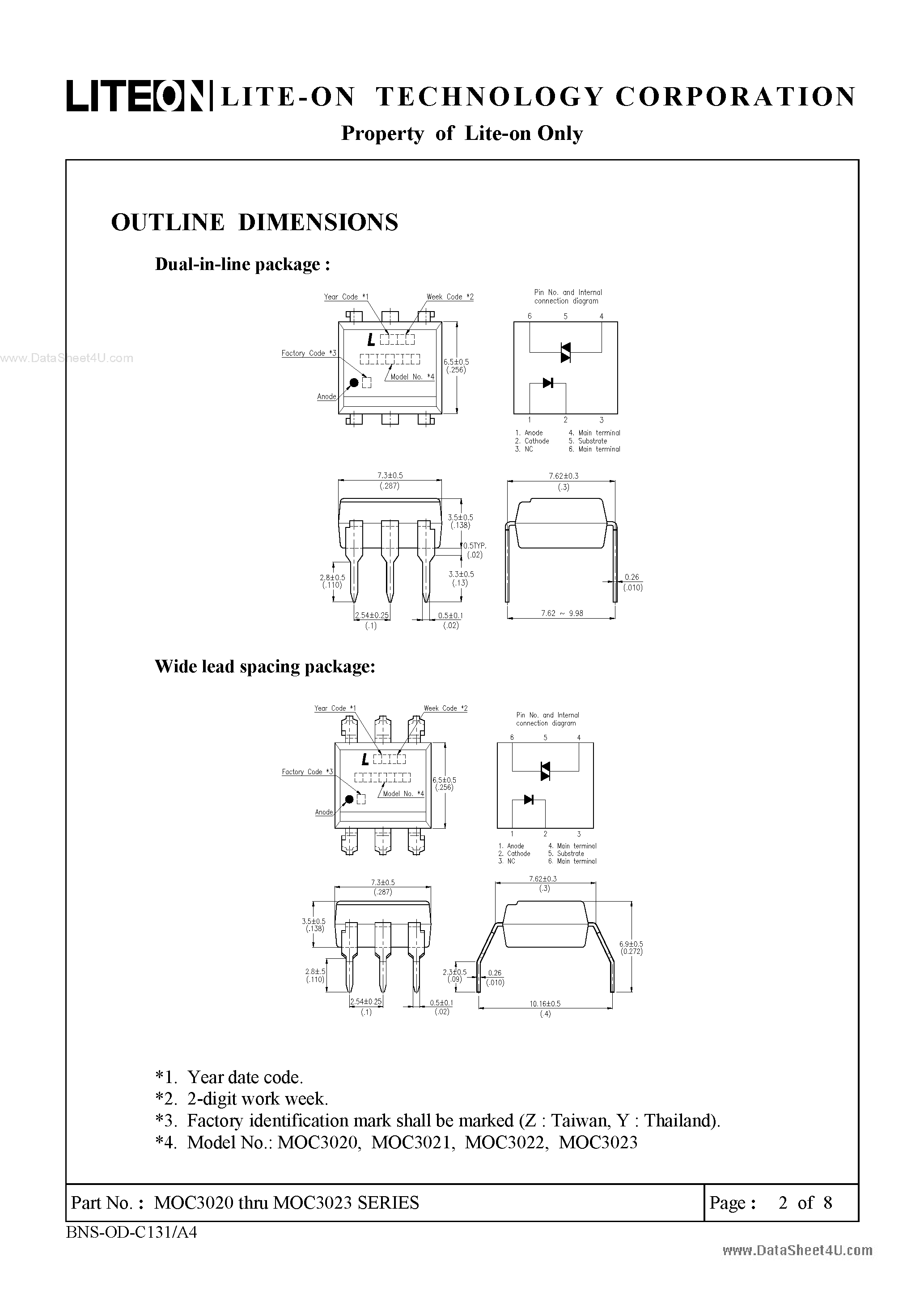 Даташит на микросхему MOC3021 страница 2 Даташит MOC3021 - (MOC3021 - MOC3023) 6pin DIP photocoupler страница 2