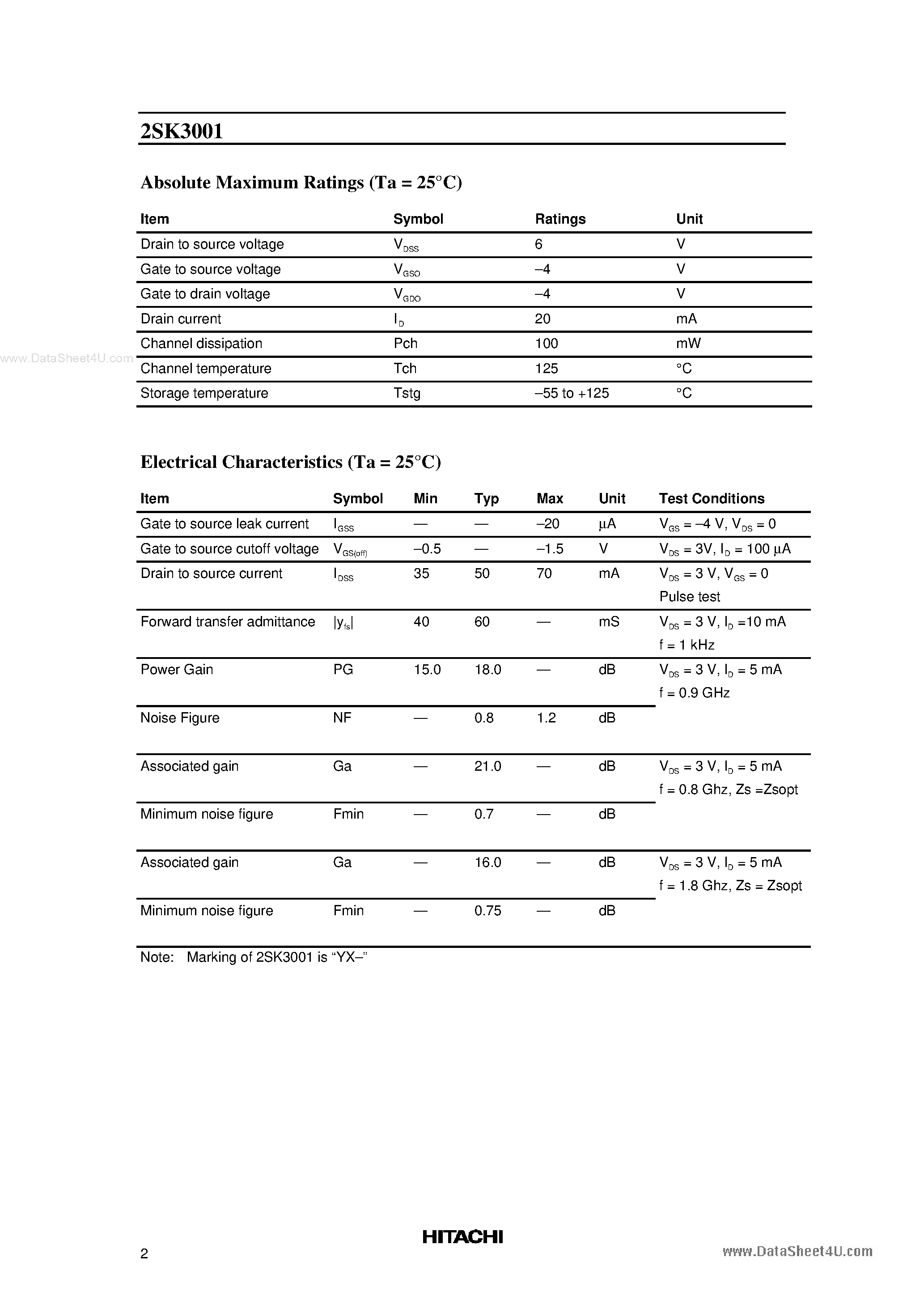 Даташит 2SK3001 - GaAs HEMT Low Noise Amplifier страница 2