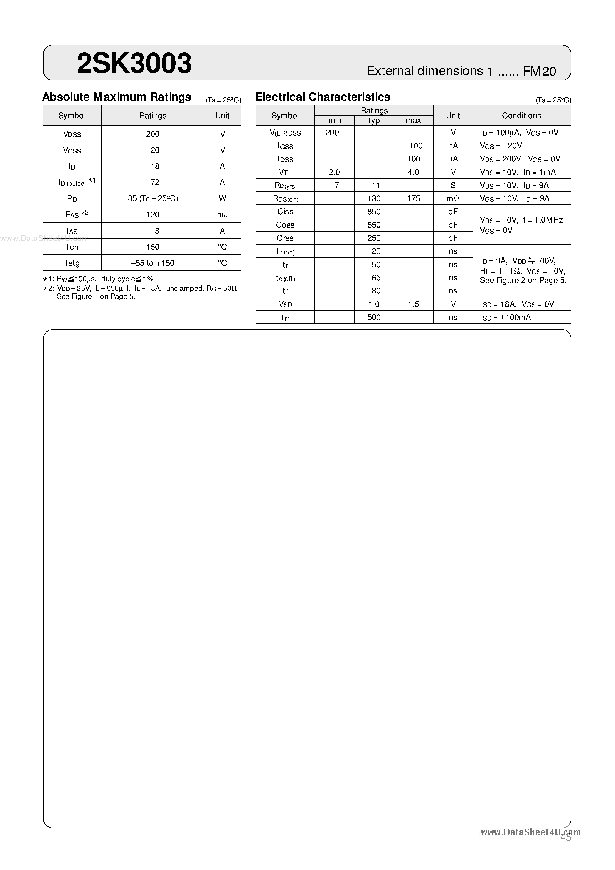Даташит 2SK3003 - 2SK3003 страница 1