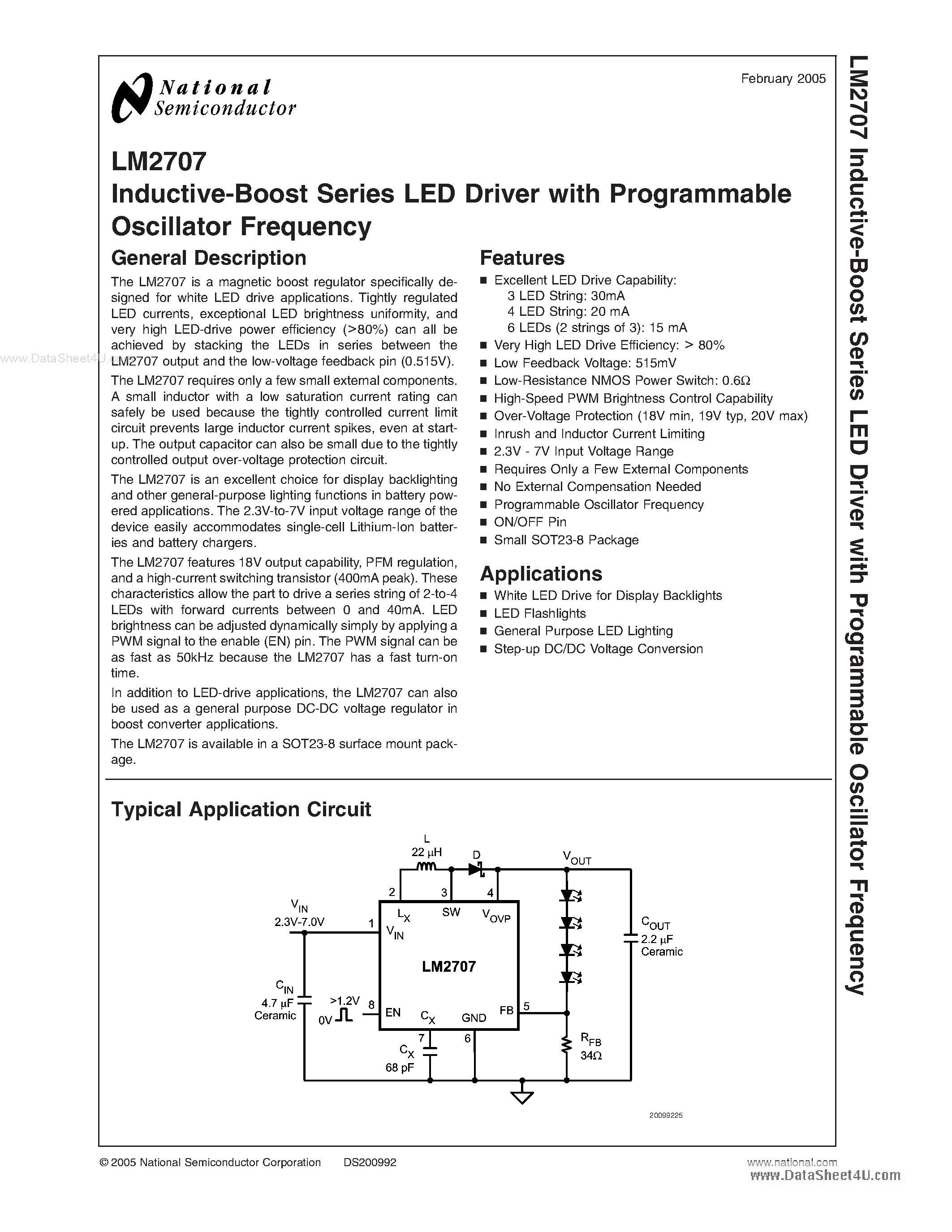 Datasheet LM2707 - Inductive-Boost Series LED Driver page 1