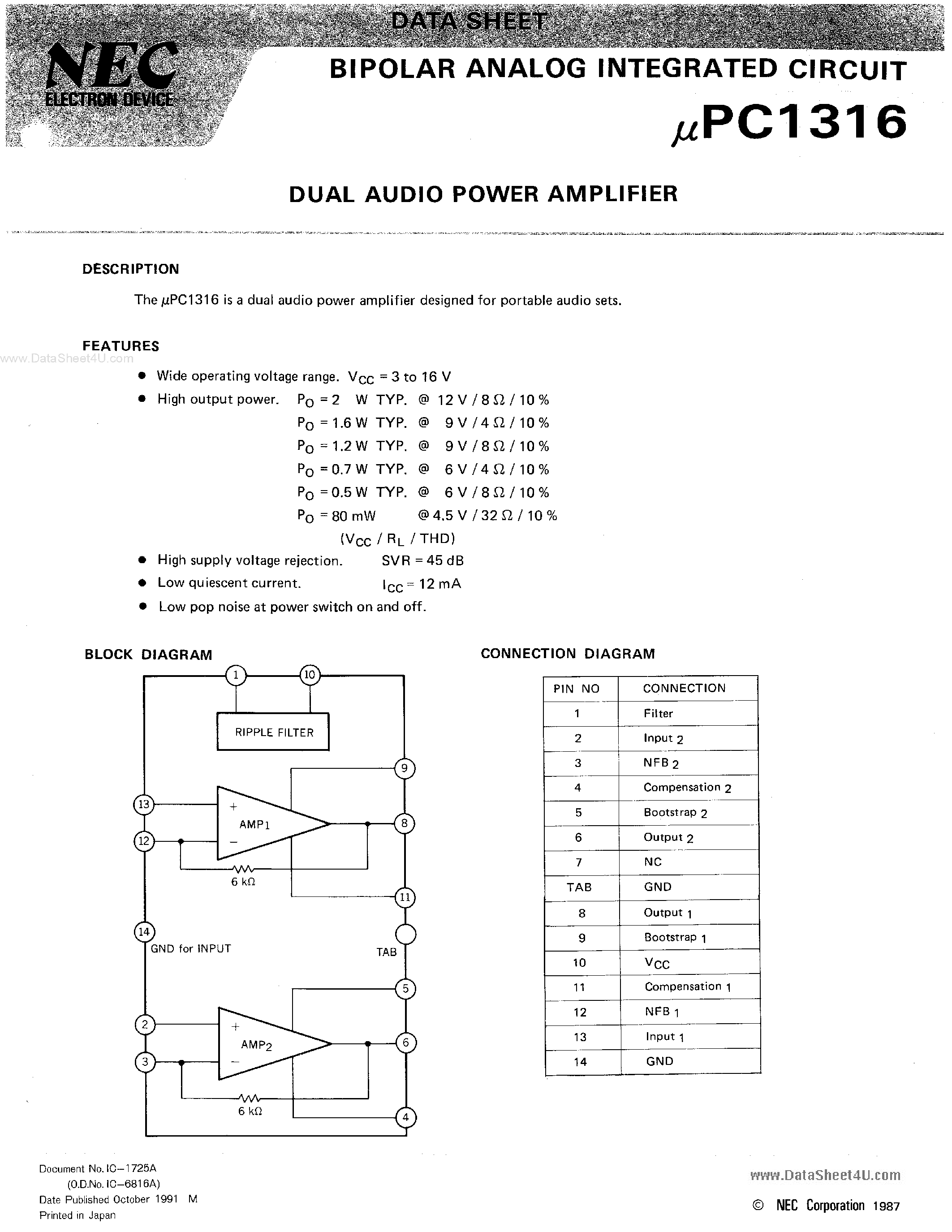 Даташит C1316C - Search -----> UPC1316C страница 1