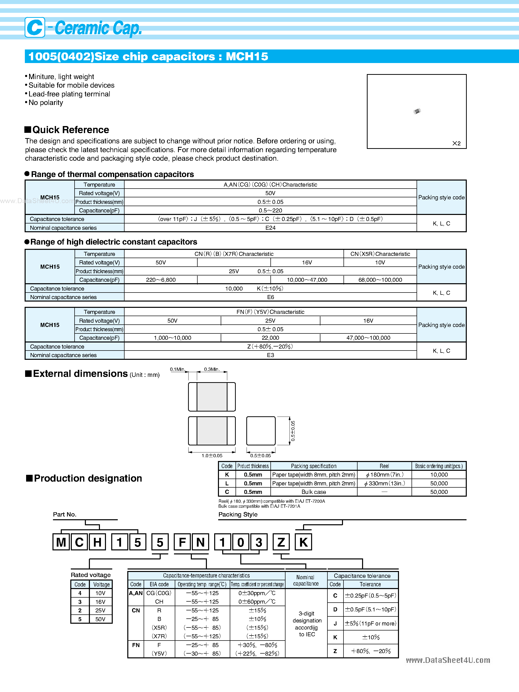 Datasheet MCH154A103J - chip capacitors page 1