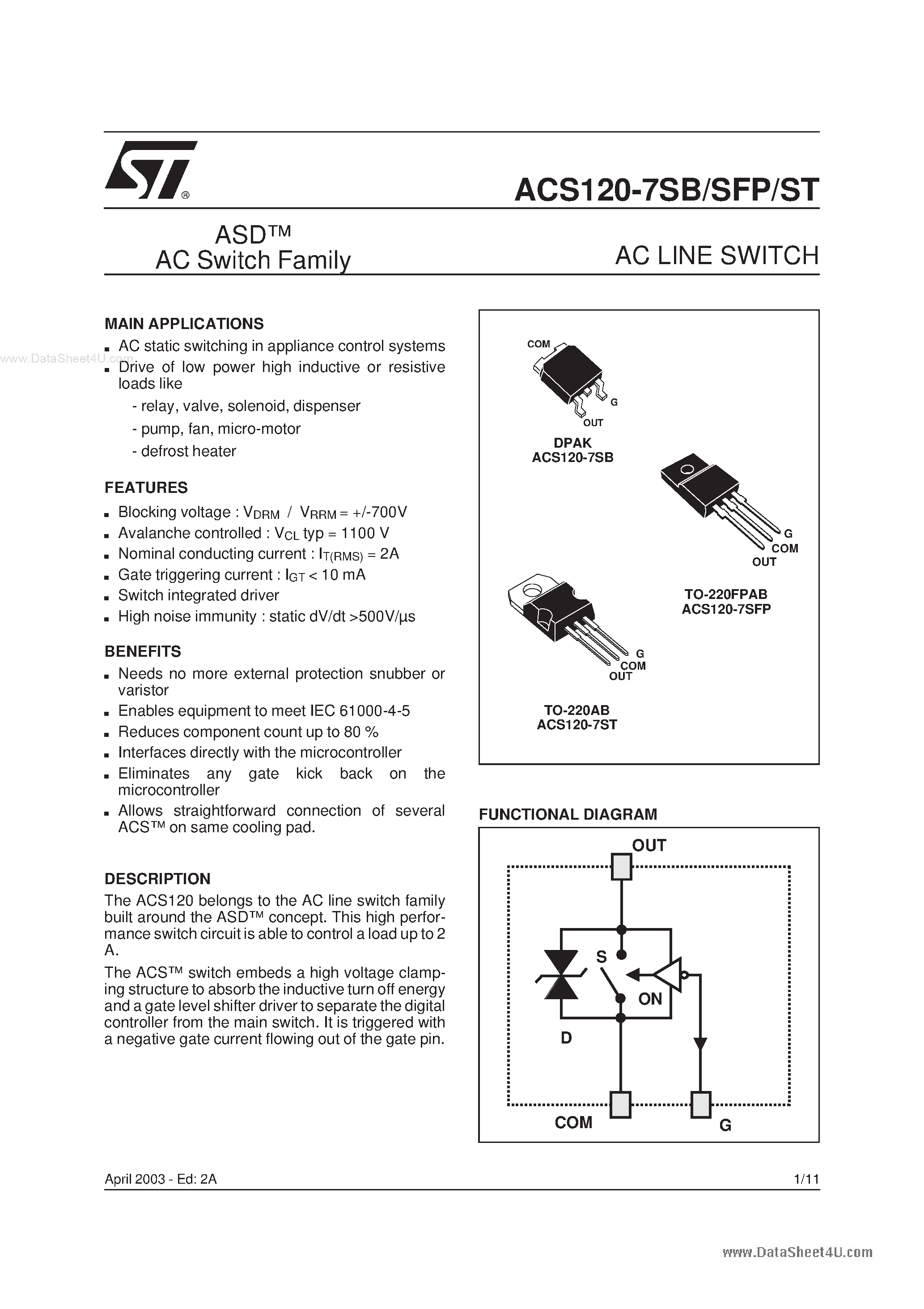 Даташит на микросхему ACS120-7SB страница 1 Даташит ACS120-7SB - AC LINE SWITCH страница 1