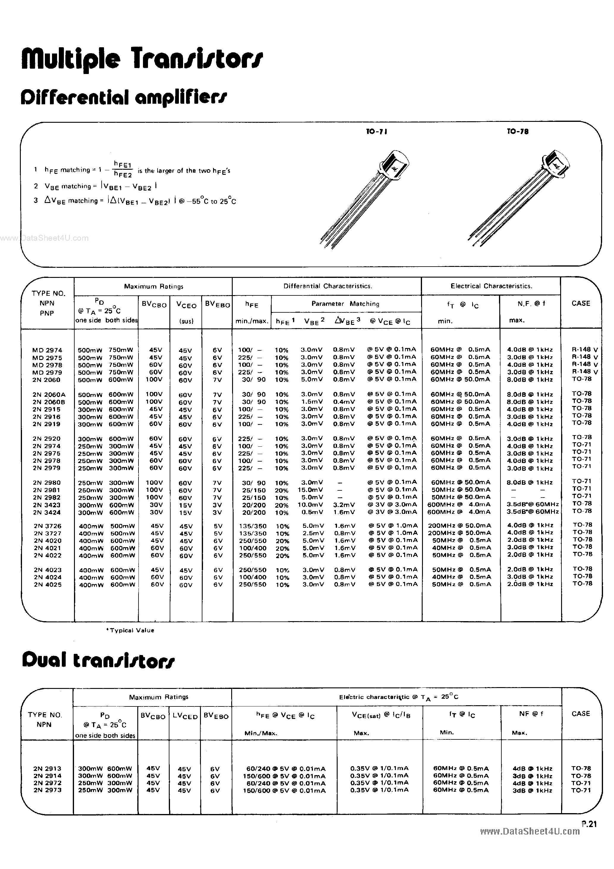 Даташит 4021 - Multiple Transistors страница 1