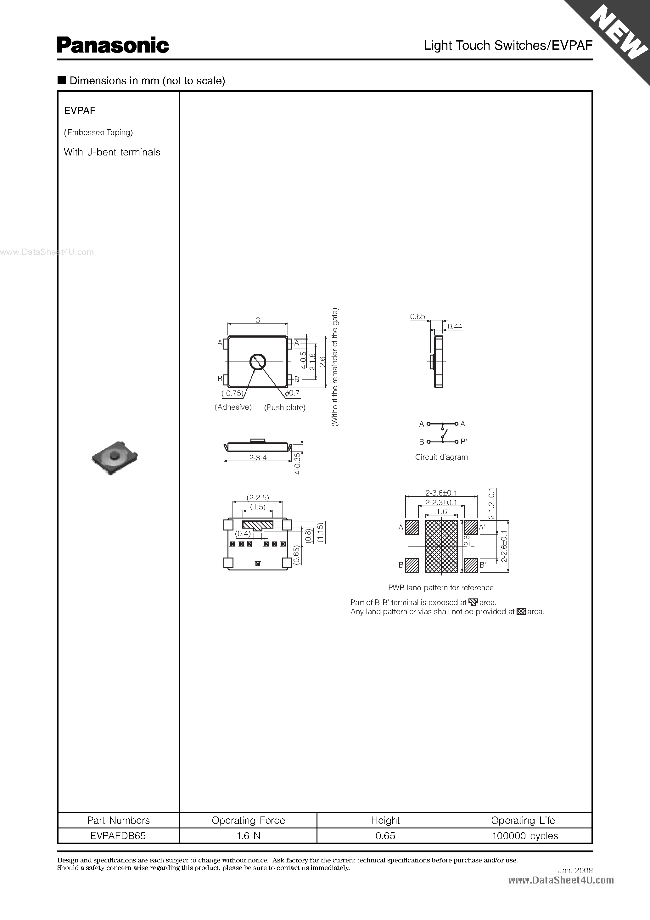 Даташит EVPAF - SMD Light Touch Switches страница 2