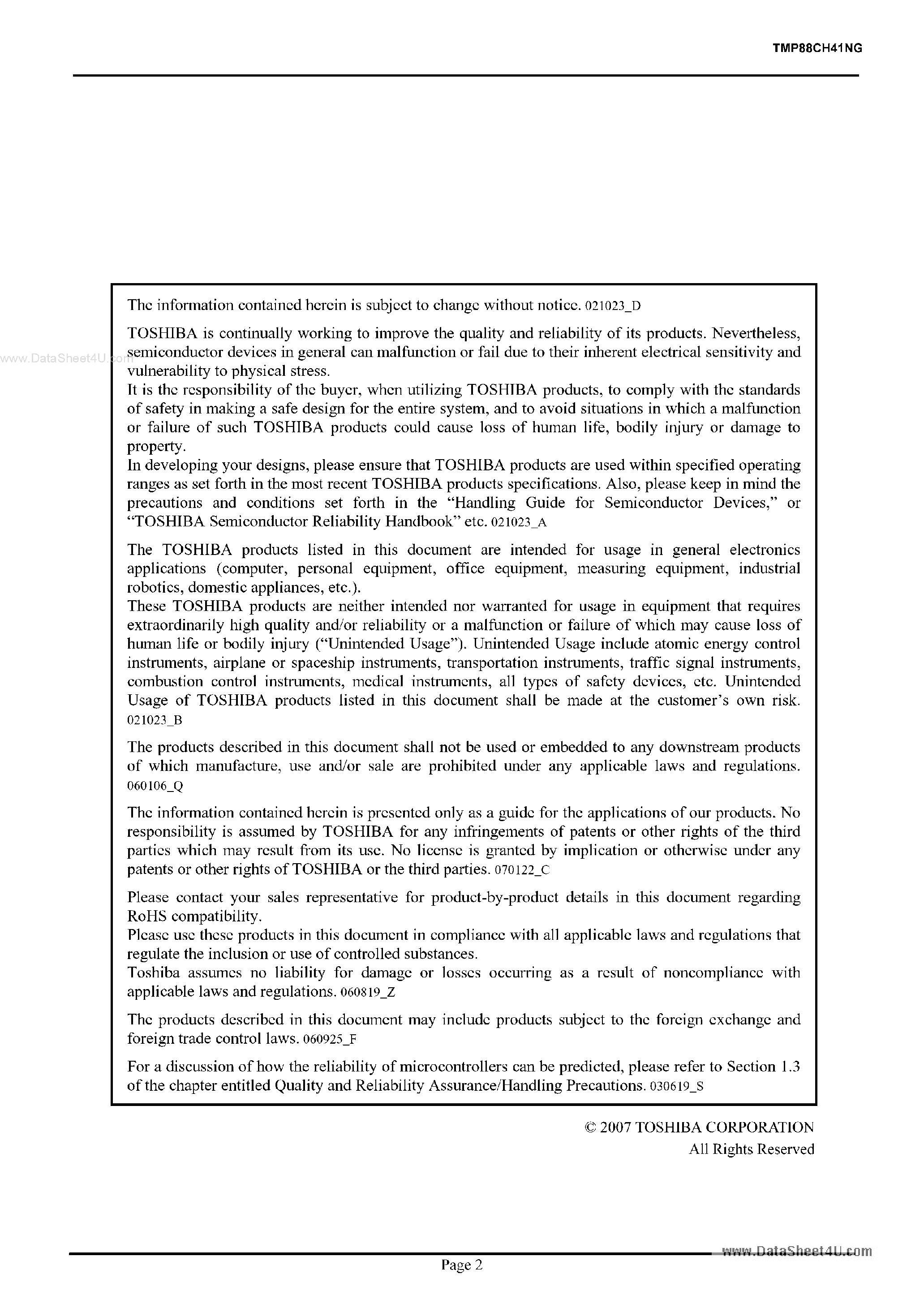 Datasheet TMP88CH41NG - 8 Bit Microcontroller page 2