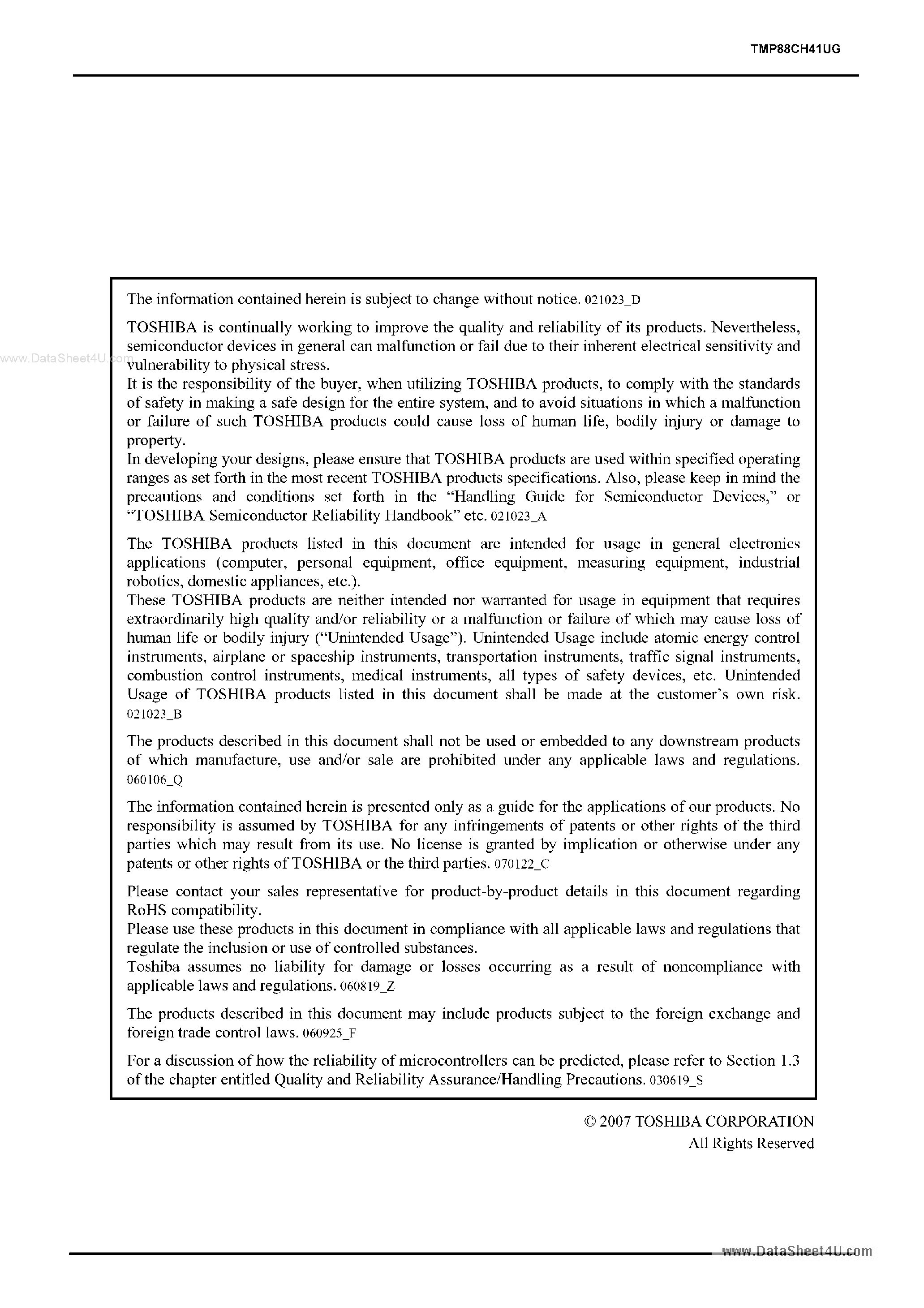 Datasheet TMP88CH41UG - 8 Bit Microcontroller page 2