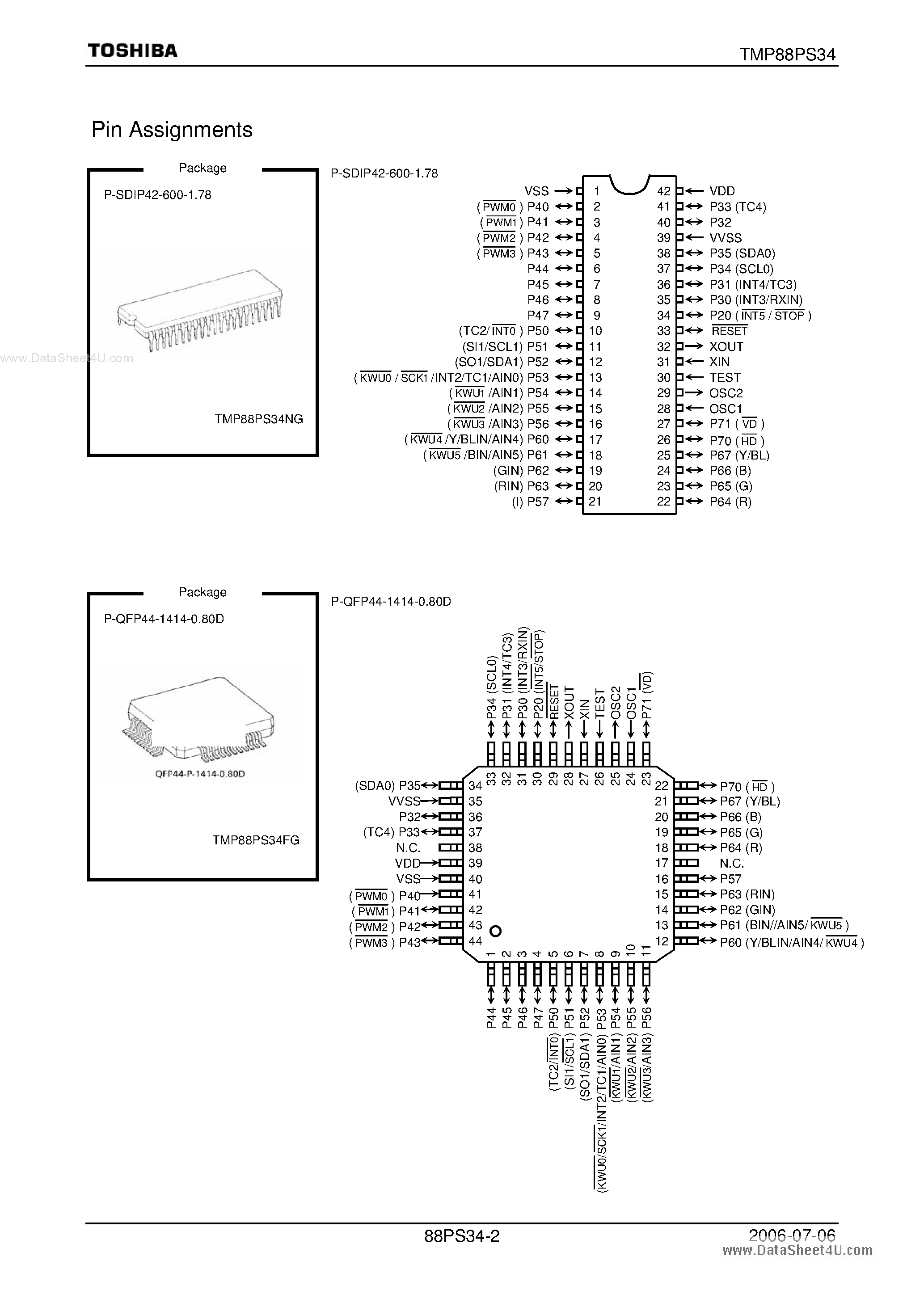 Datasheet TMP88PS34FG - CMOS 8-Bit Microcontroller page 2